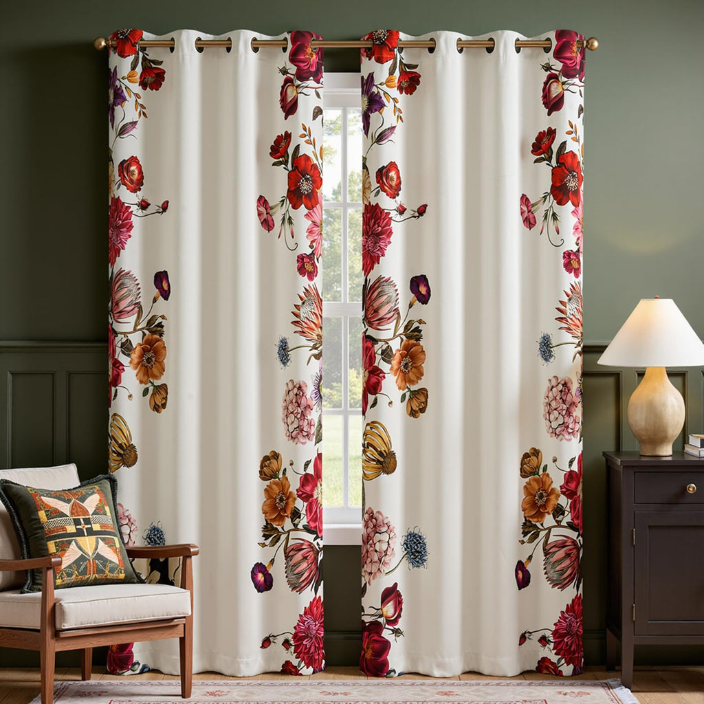 jinchan Beige Boho Floral Blackout Curtains 84 Inch Grommet 4 Panels