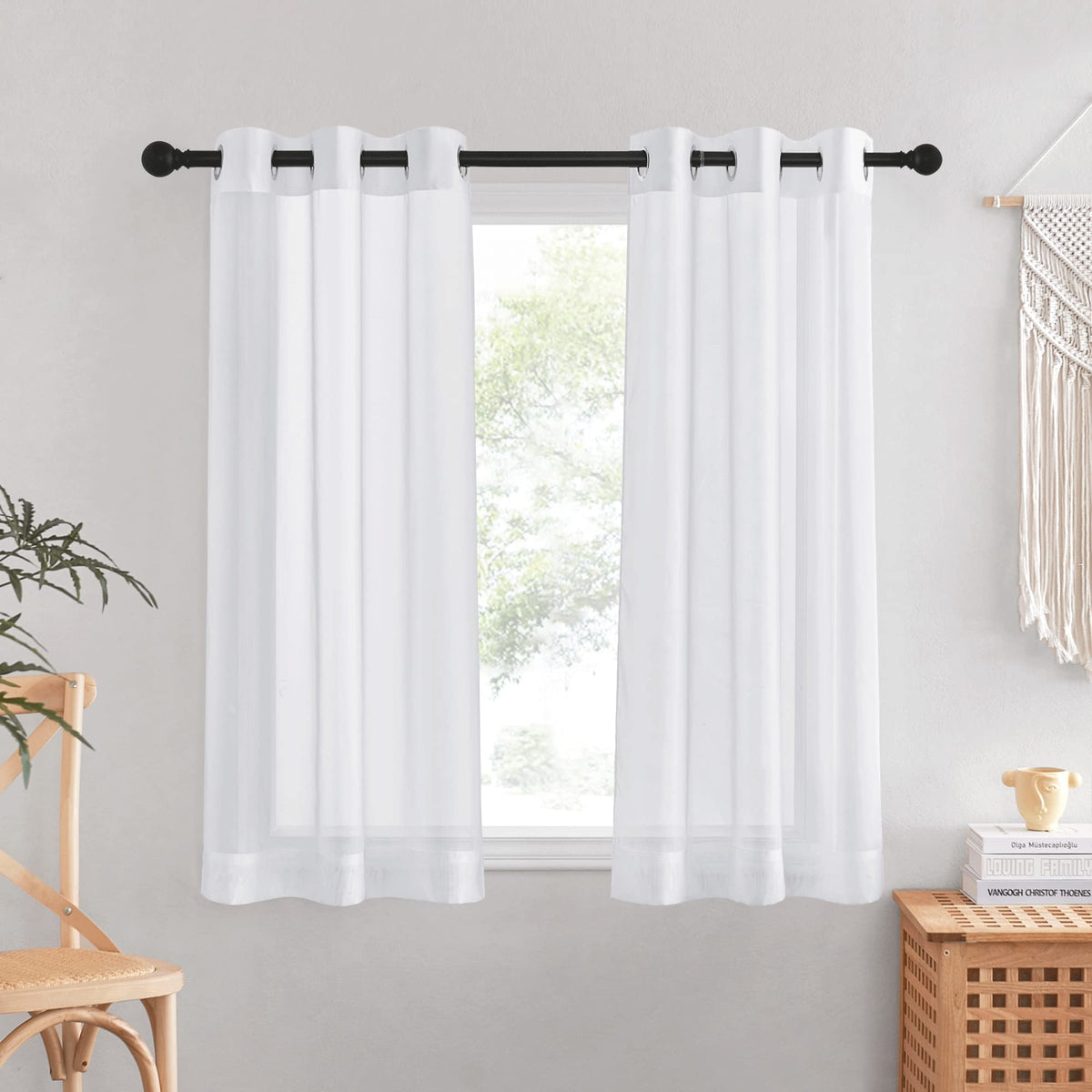 NICETOWN White Sheer Curtains & Drapes 96 inches Long for Living Room - Grommet Top Solid Lightweight & Airy Gauzy Window Treatments with Light Filtering for Bedroom, 2 Panels, W54 x L96