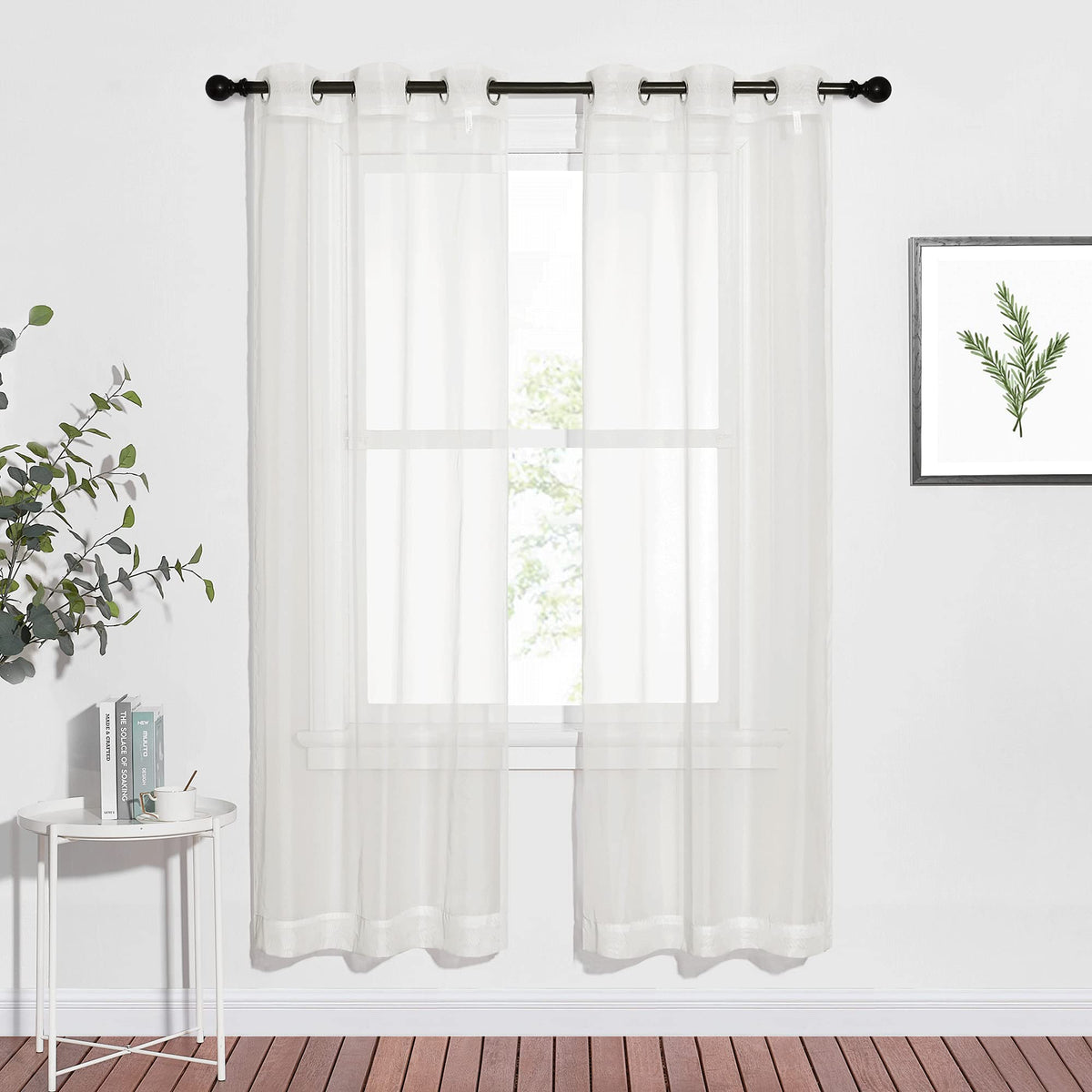 NICETOWN White Sheer Curtains & Drapes 96 inches Long for Living Room - Grommet Top Solid Lightweight & Airy Gauzy Window Treatments with Light Filtering for Bedroom, 2 Panels, W54 x L96