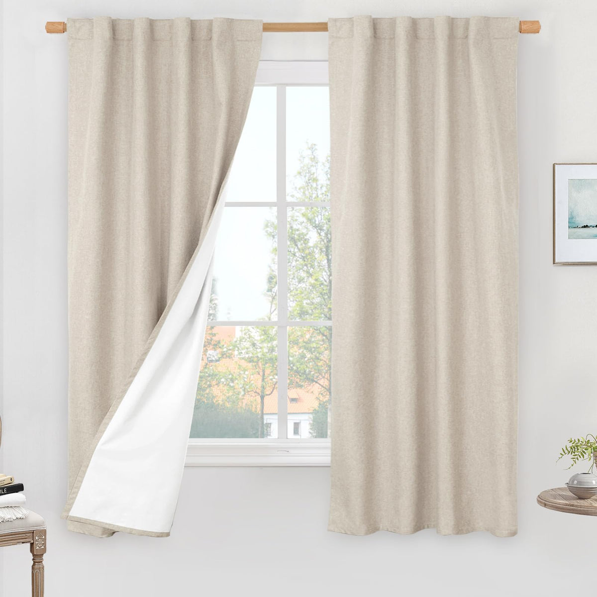 LAMIT 100% Blackout Short Linen Curtains for Cafe 40 Inch Length, Ivory