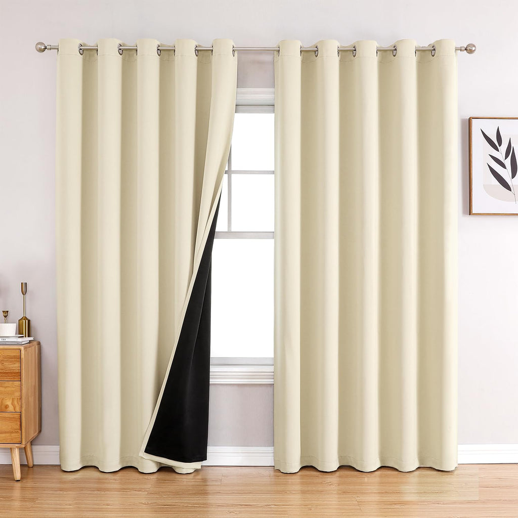 ChrisDowa 100% Blackout Curtains for Bedroom 63 Inch Long with Black Liner