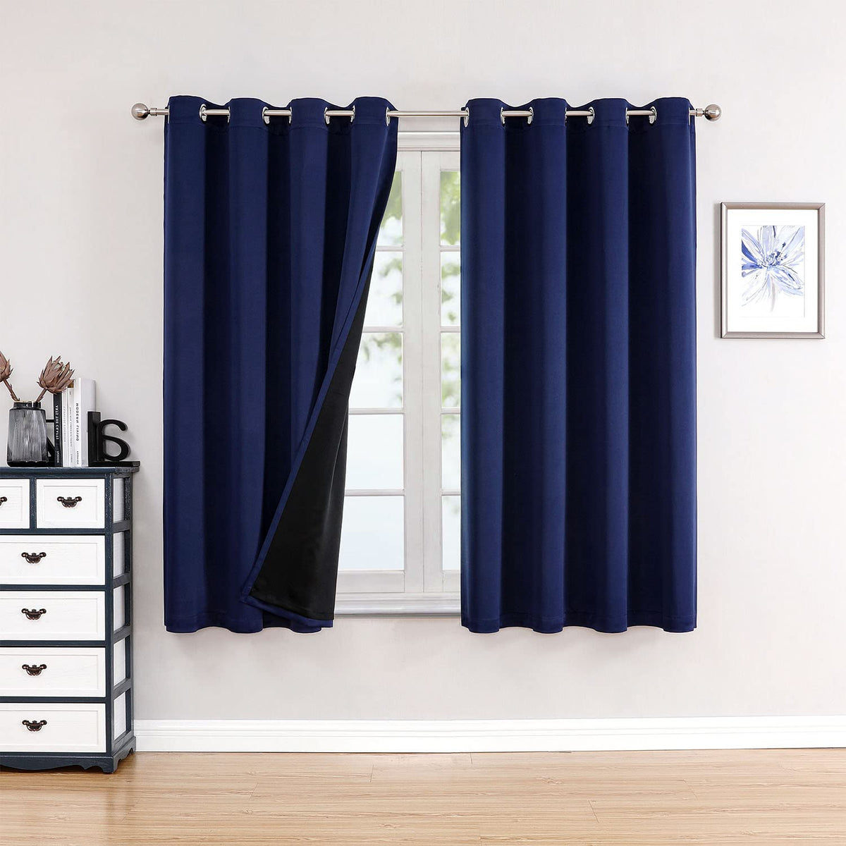 ChrisDowa 100% Blackout Curtains for Bedroom 63 Inch Long with Black Liner