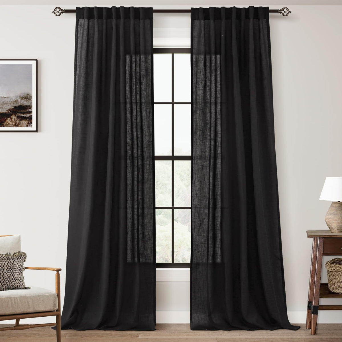 96 inch Long Linen Curtains 2 Panels for Living Room Back Tab Cream Ivory Light Filtering Semi Sheer Curtain 96 inches Long Boho Farmhouse Rustic Linen Drapes Floor to Ceiling Length 8 FT