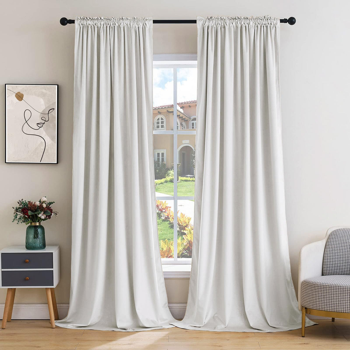 MIULEE Dusty Rose Pink Velvet Room Darkening Curtains for Bedroom W52 x L84
