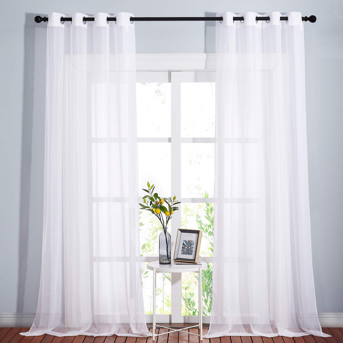 NICETOWN White Sheer Curtains & Drapes 96 inches Long for Living Room - Grommet Top Solid Lightweight & Airy Gauzy Window Treatments with Light Filtering for Bedroom, 2 Panels, W54 x L96