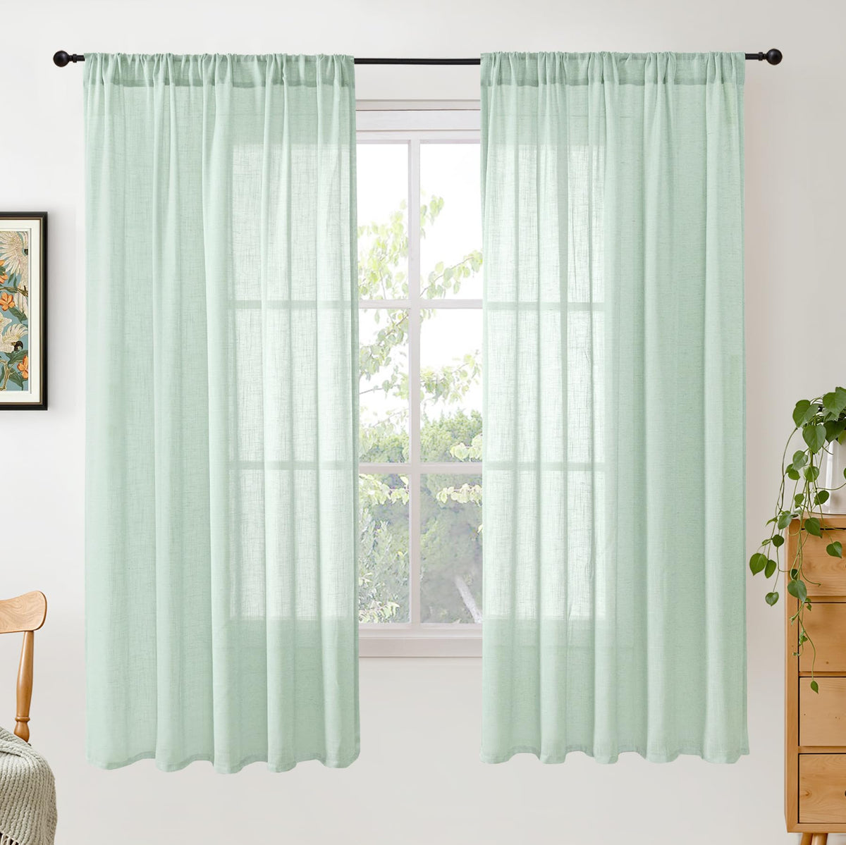 BGment Tan Linen Curtains 84 Inch Length 2 Panels Burlap Semi Sheer Drapes