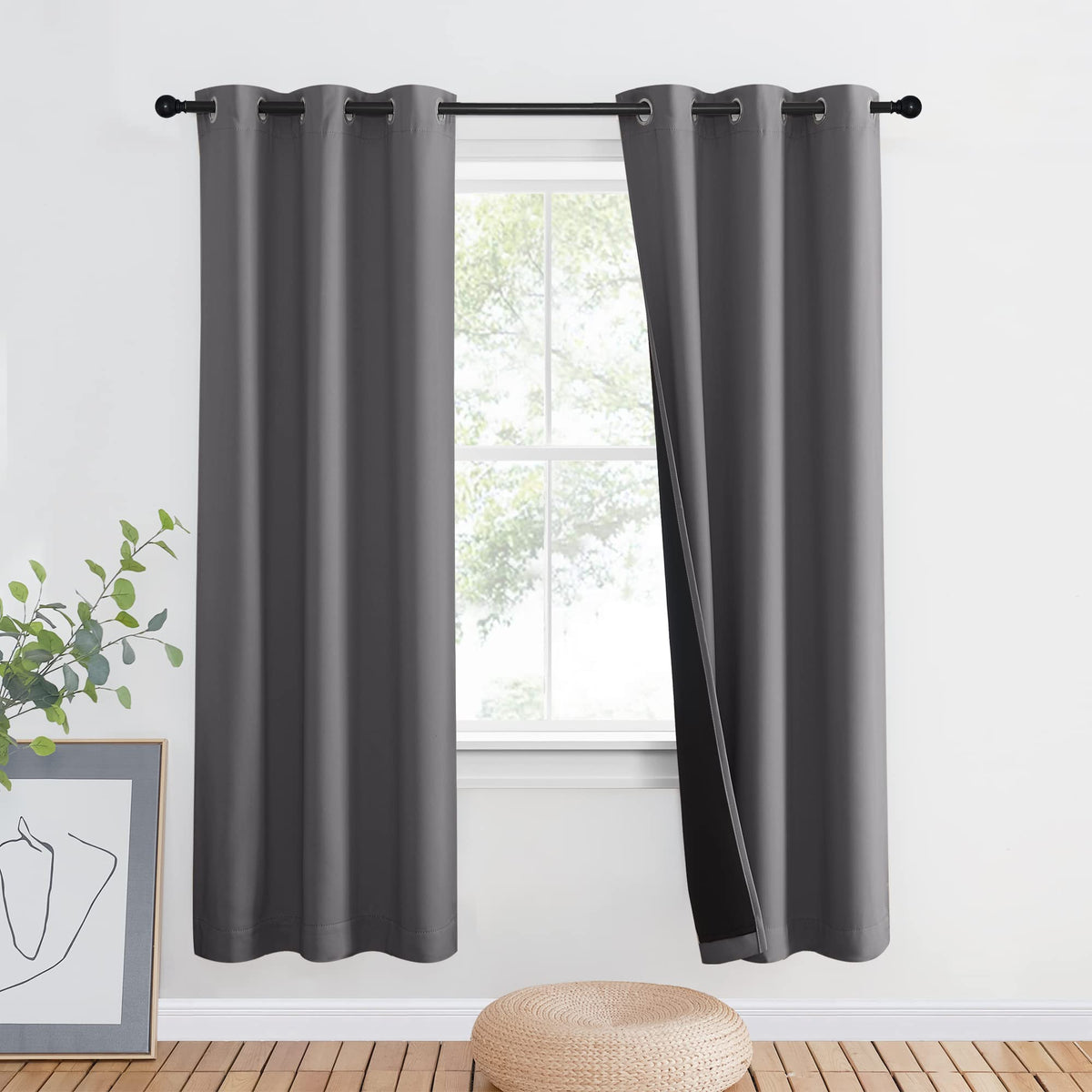 NICETOWN 100% Blackout Curtain 54 inches Long, Double-Deck Completely Blackout Window Treatment Thermal Insulated Lined Drape for Small Window (White, 1 PC, 52 inches Width Each Panel)