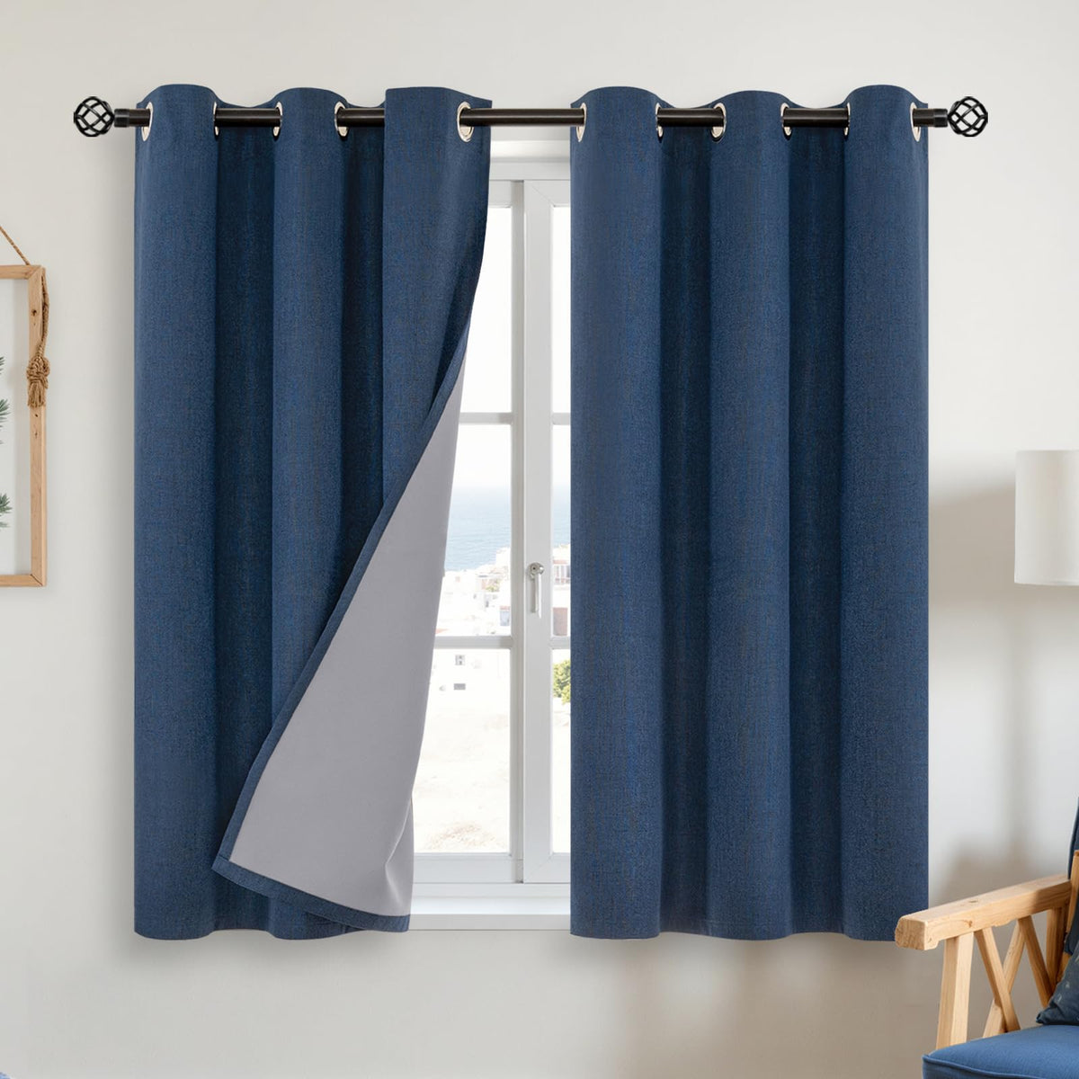 YoungsTex Linen Blackout Curtains 63 Inch Length Bedroom Beige Darkening