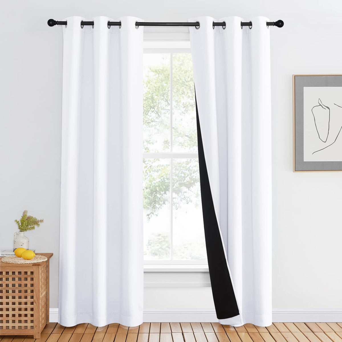 NICETOWN 100% Blackout Curtain 54 inches Long, Double-Deck Completely Blackout Window Treatment Thermal Insulated Lined Drape for Small Window (White, 1 PC, 52 inches Width Each Panel)