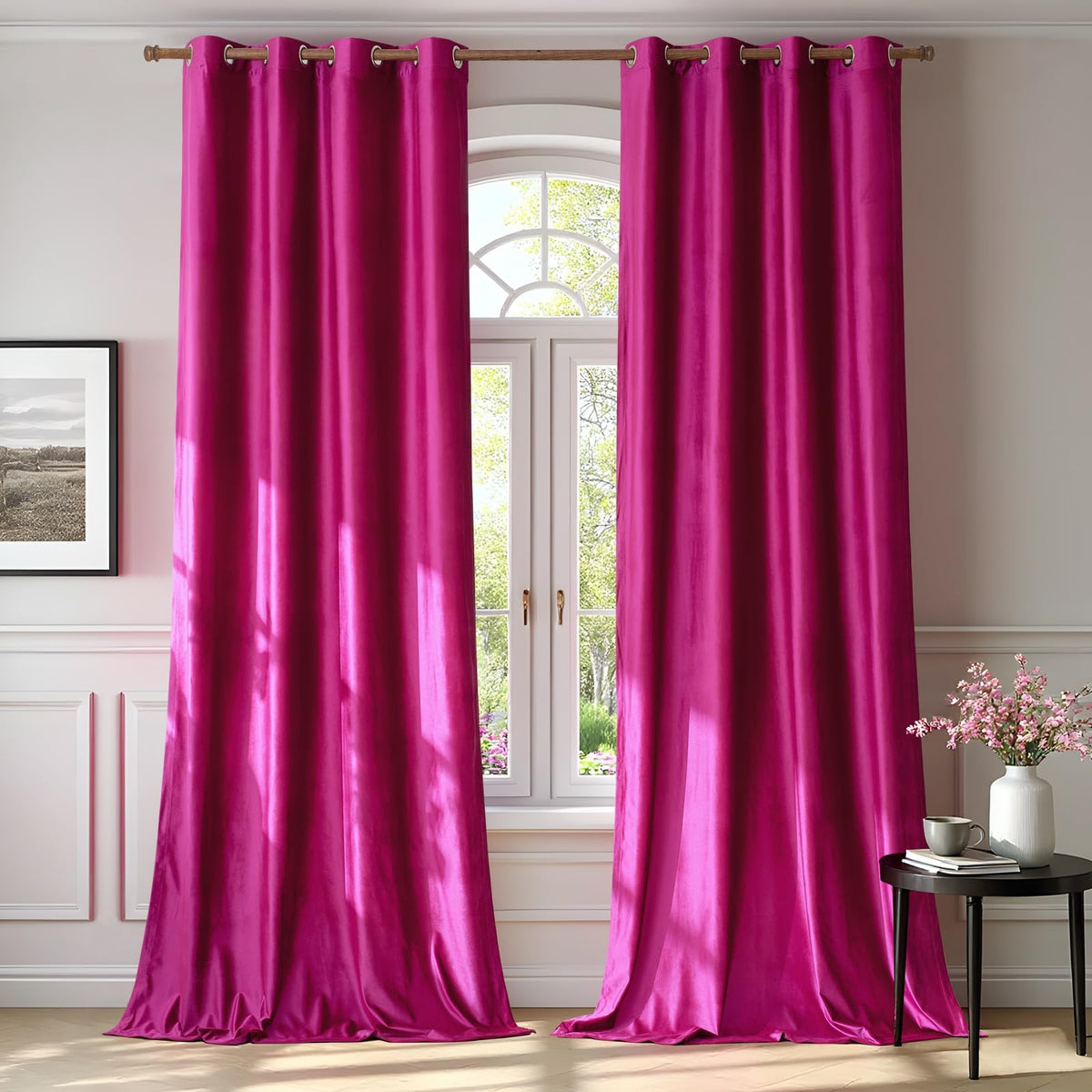 BULBUL Velvet Gold Grommet Blackout Curtains 84 inch Length for Living Room