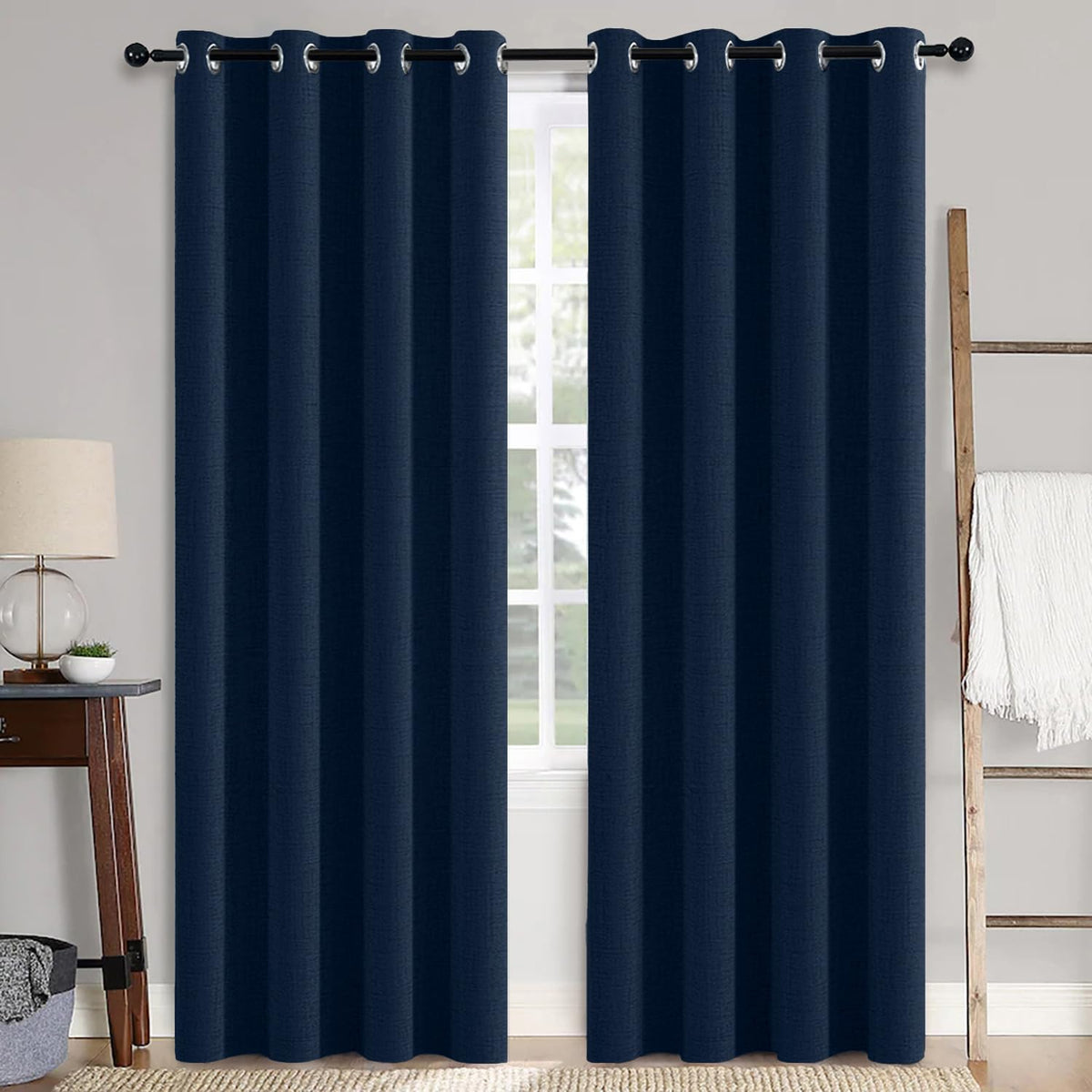 MIULEE 100% Blackout Linen Curtains for Bedroom 52x84 Inches Dusty Blue