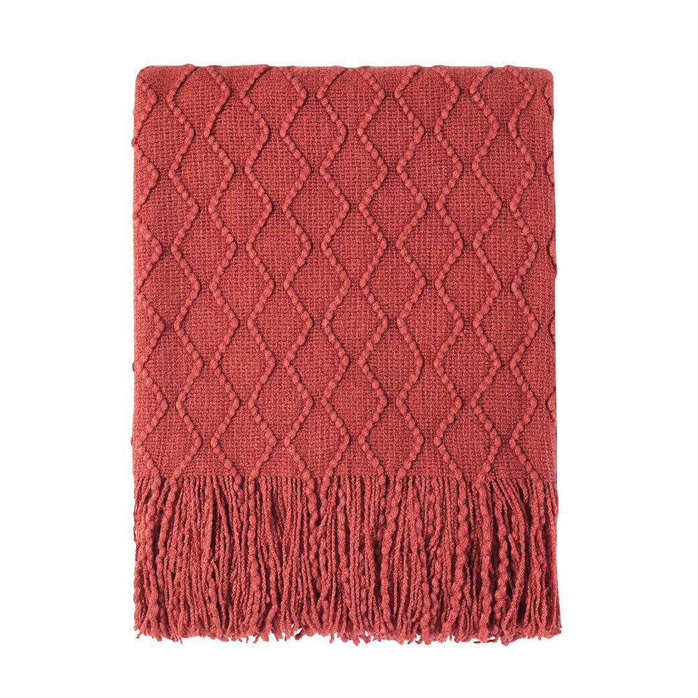 BOURINA Beige Throw Blanket 50x60 Inch Boho Knitted Soft Throw Sofa Blanket