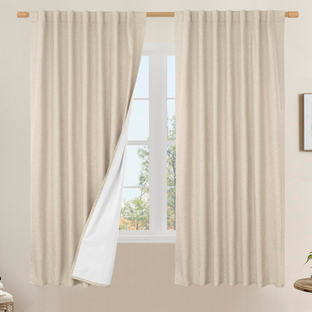LAMIT 100% Blackout Short Linen Curtains for Cafe 40 Inch Length, Ivory