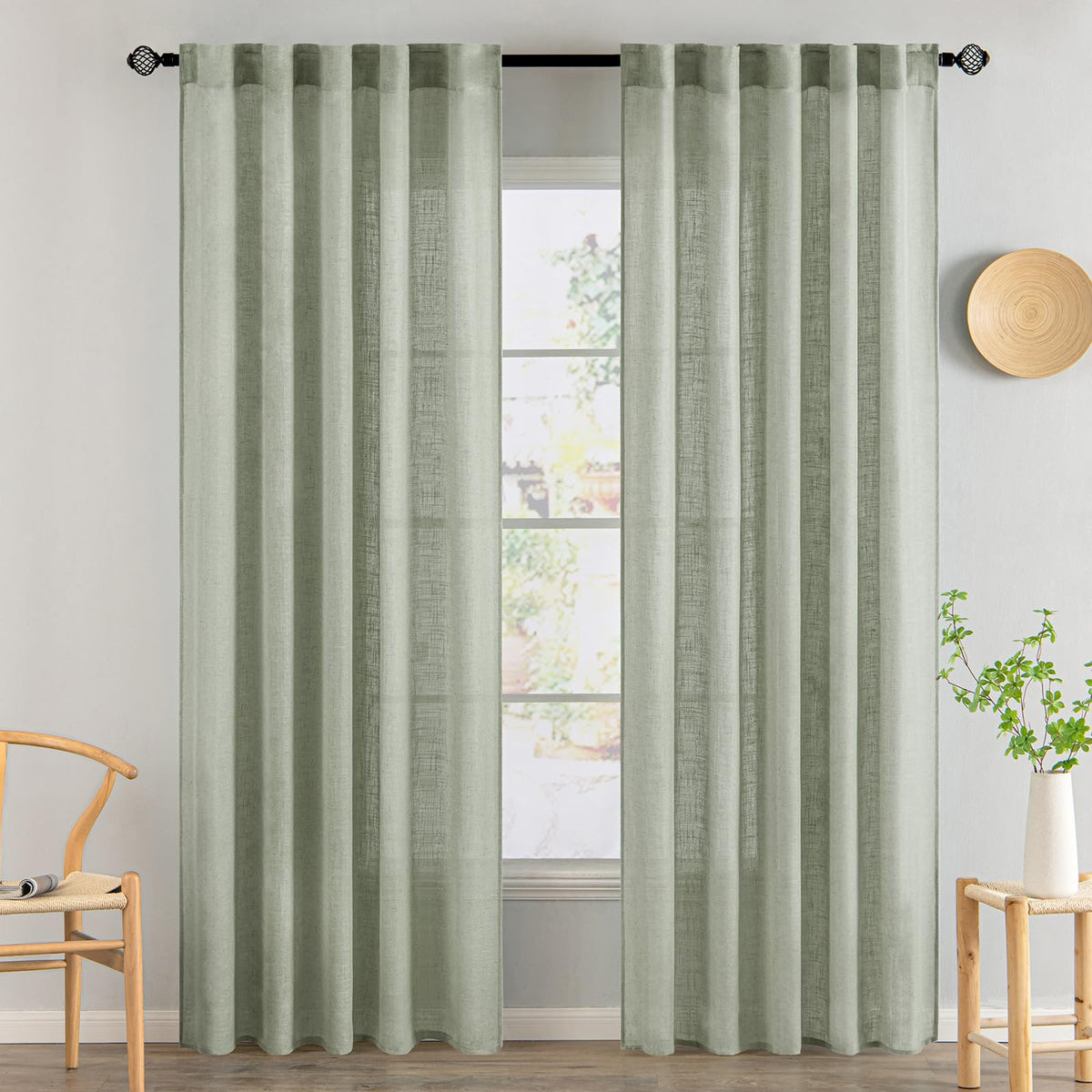 MIULEE Taupe Linen Curtains 52x84 Inch Length for Bedroom and Living Room