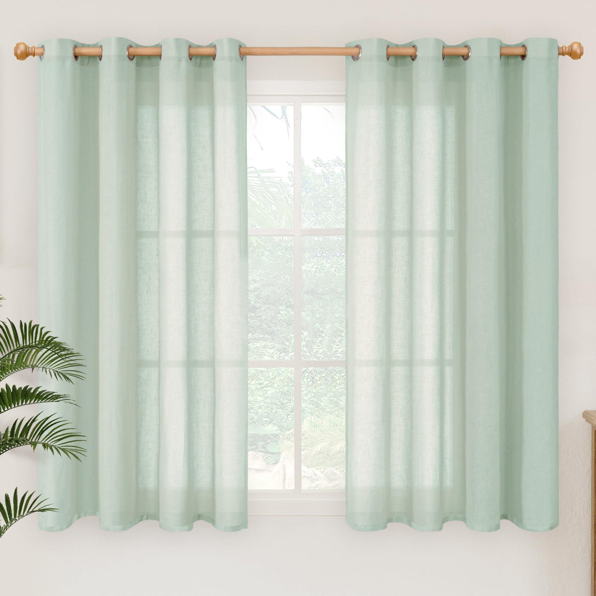 YoungsTex Linen Semi Sheer Curtains 63 Inch Length, Light Filtering Drapes
