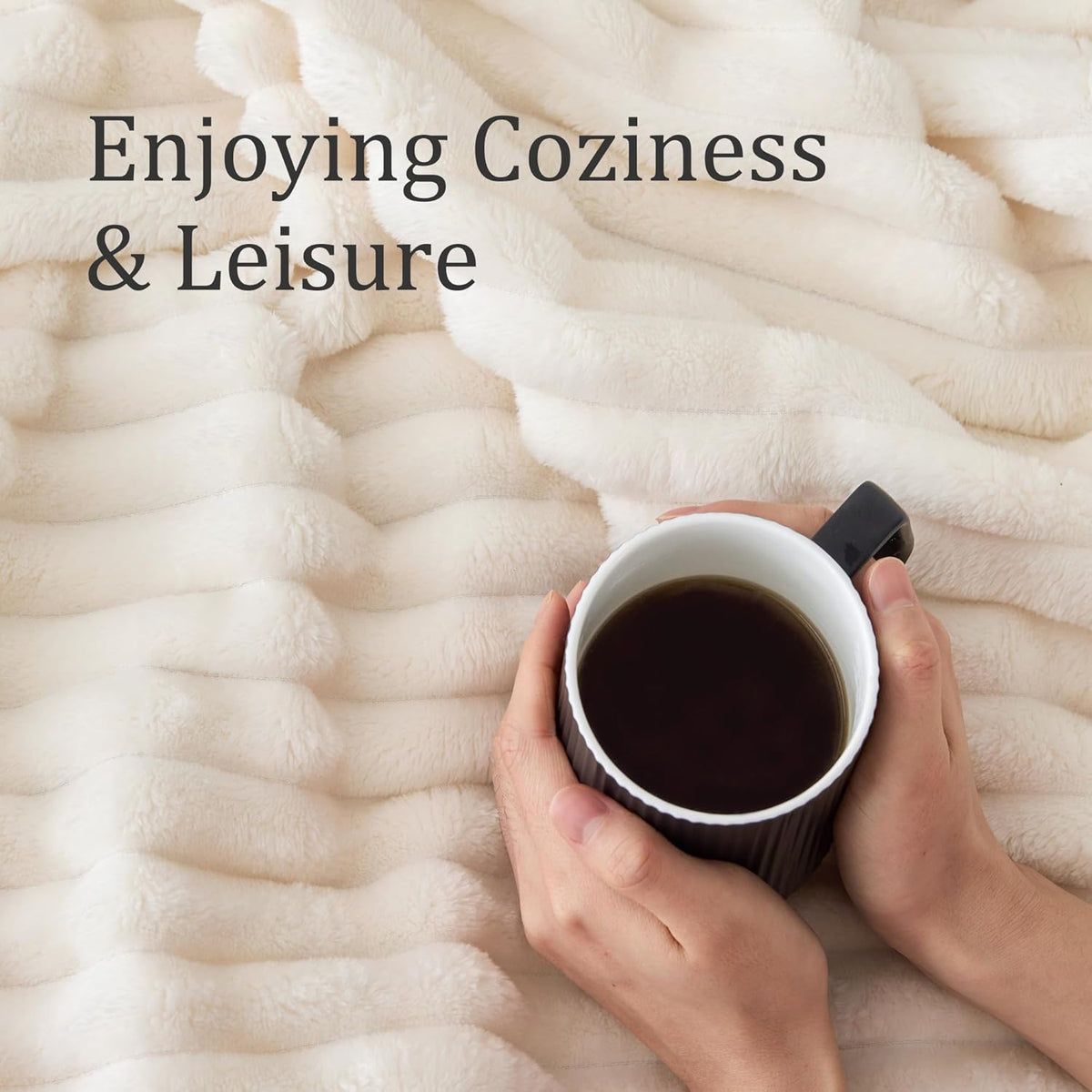 BEDELITE Ribbed Fleece Throw Blanket for Couch, Cream, 50"x60"