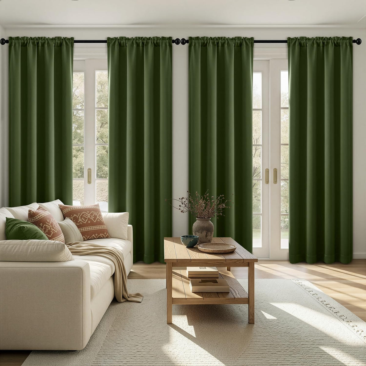 MIULEE Sage Green Blackout Curtains 63 Inch Length for Bedroom 4 Panels