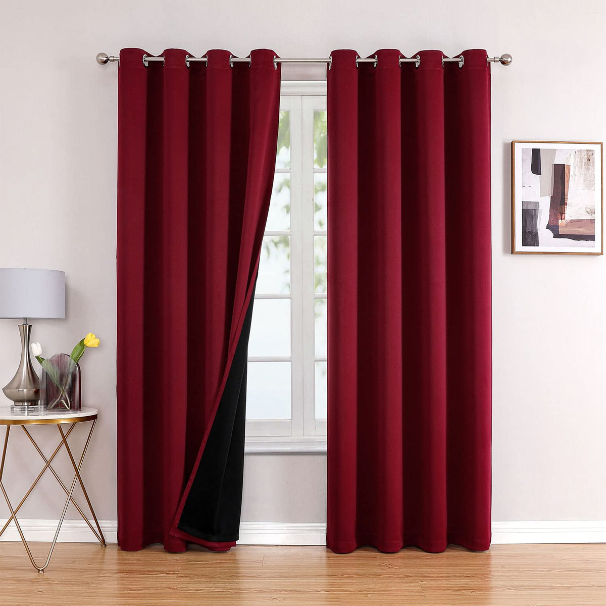 ChrisDowa 100% Blackout Curtains for Bedroom 63 Inch Long with Black Liner