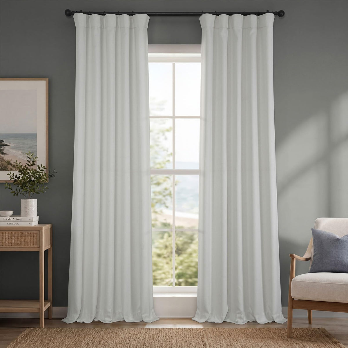 Faux Linen Curtains for Living Room (1 Panel) - 50W X 96L, Birch Taupe