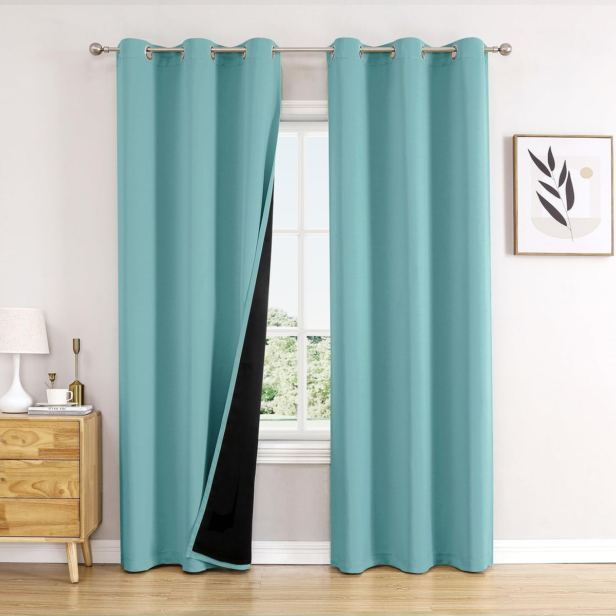 ChrisDowa 100% Blackout Curtains for Bedroom 63 Inch Long with Black Liner