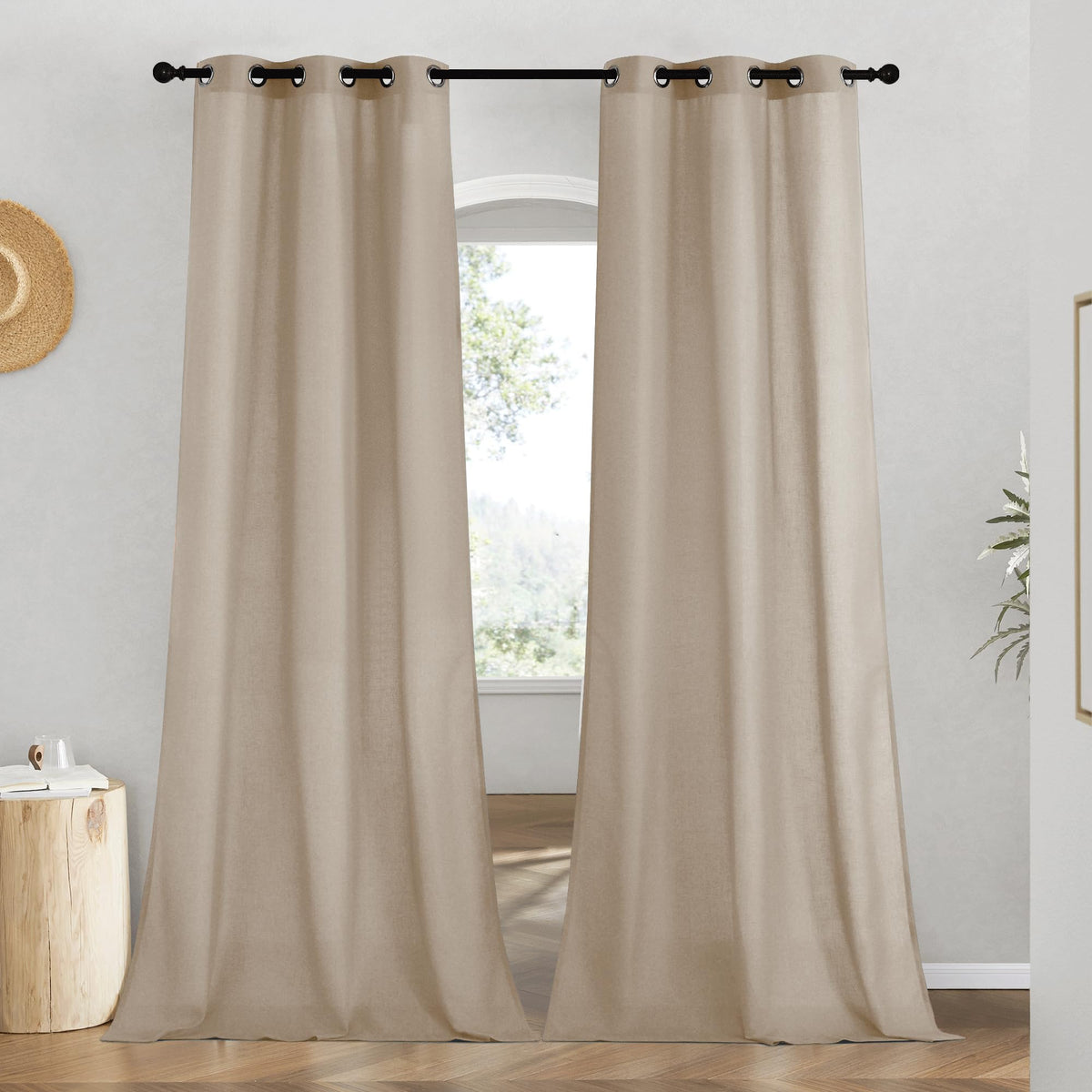 NICETOWN Natural Linen Curtains 84 inch Long 2 Panels Set, Grommet Top Thick Linen Burlap Semi Sheer Vertical Drapes Privacy Assured with Light Filtering for Bedroom/Living Room, W55 x L84