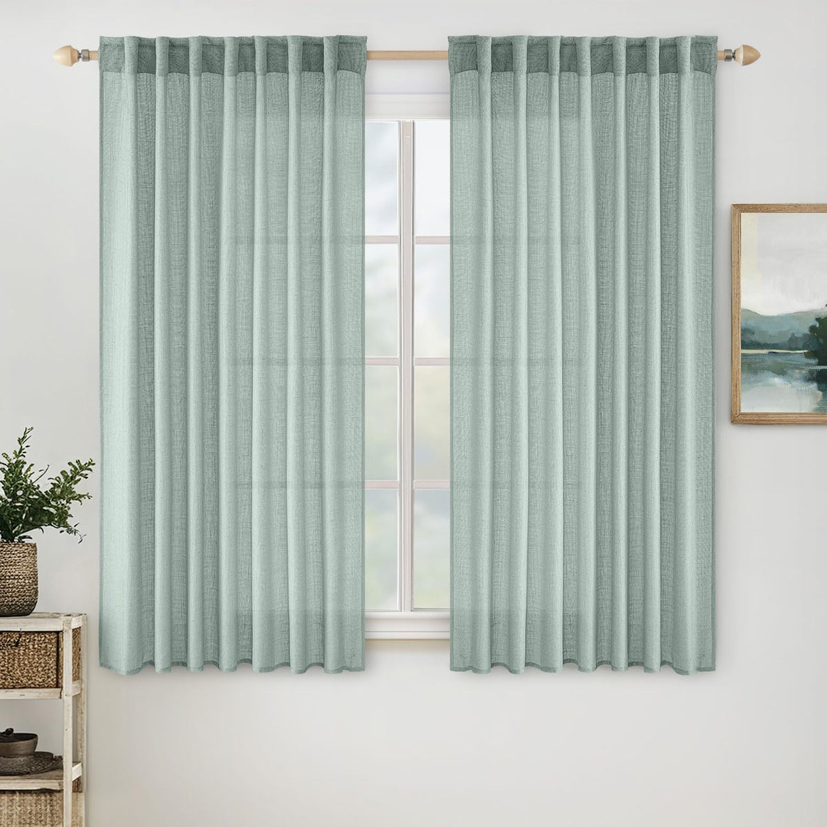 MIULEE Taupe Linen Curtains 52x84 Inch Length for Bedroom and Living Room