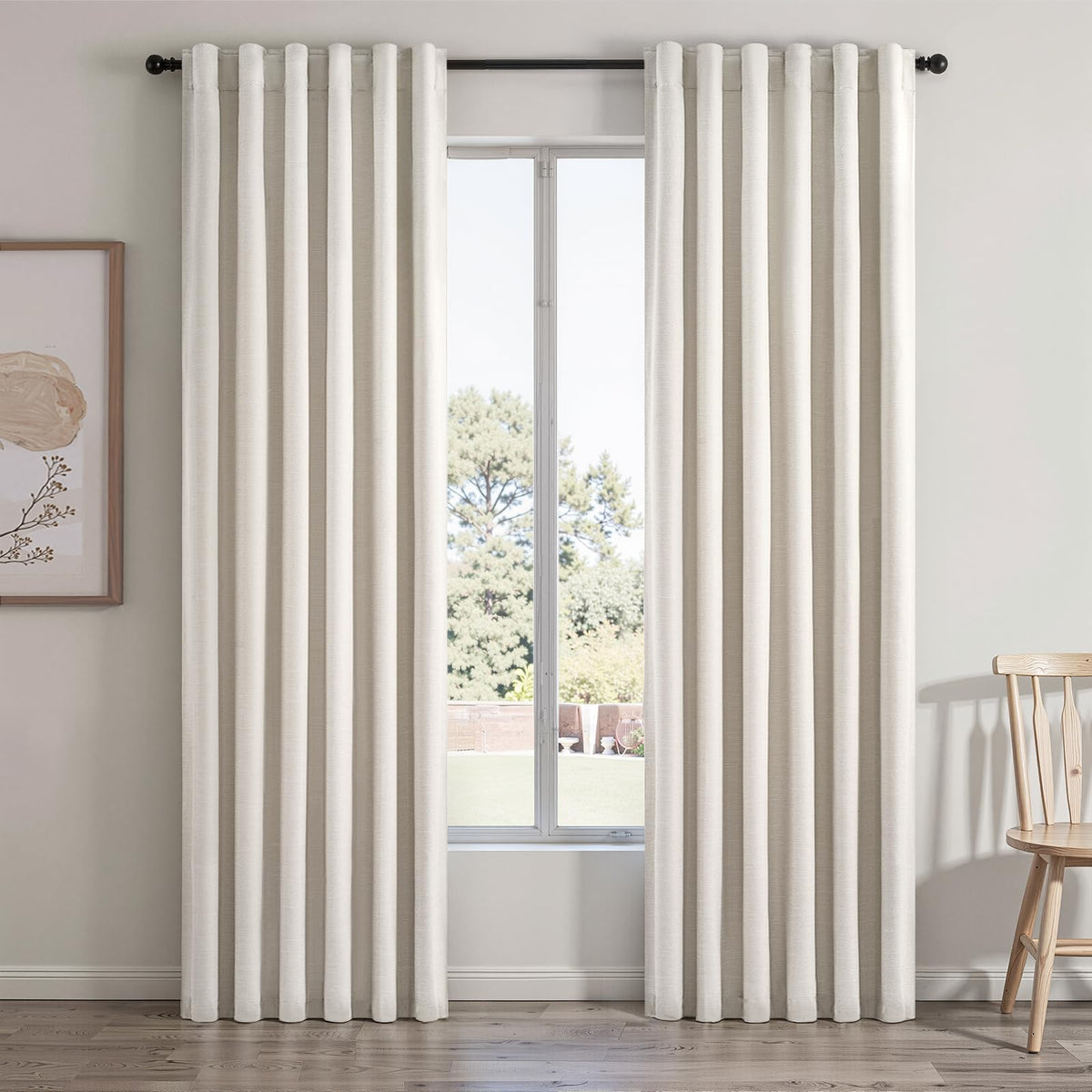 Topfinel Linen Blackout Curtains 96 Inch Long, Boho Farmhouse Ivory Birch Viral Drapes Pinch Pleated Curtains with Hooks for Living Room, Neutral 8 FT Back Tab Bedroom Curtains 52" X 96" 2 Panels
