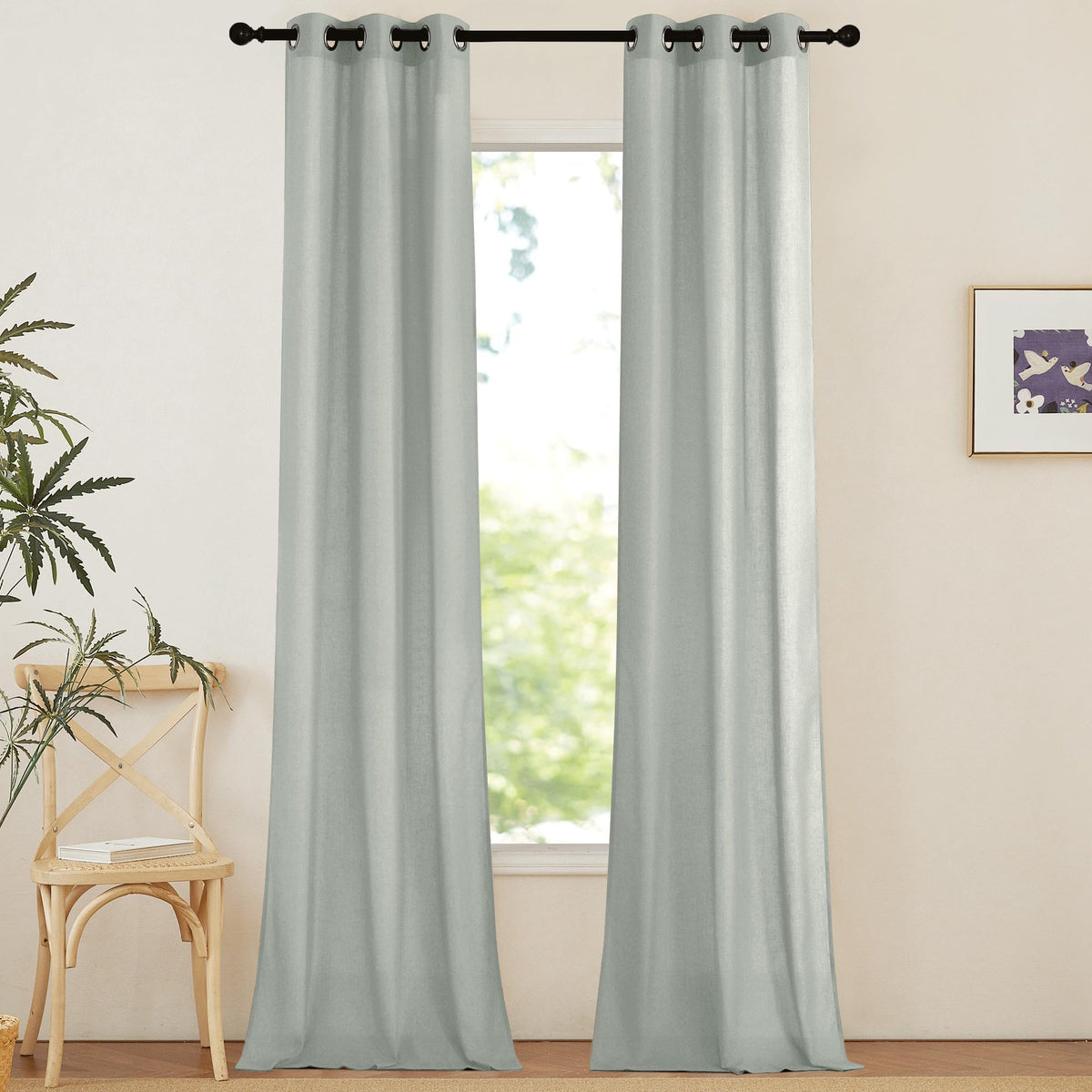 NICETOWN Natural Linen Curtains 84 inch Long 2 Panels Set, Grommet Top Thick Linen Burlap Semi Sheer Vertical Drapes Privacy Assured with Light Filtering for Bedroom/Living Room, W55 x L84