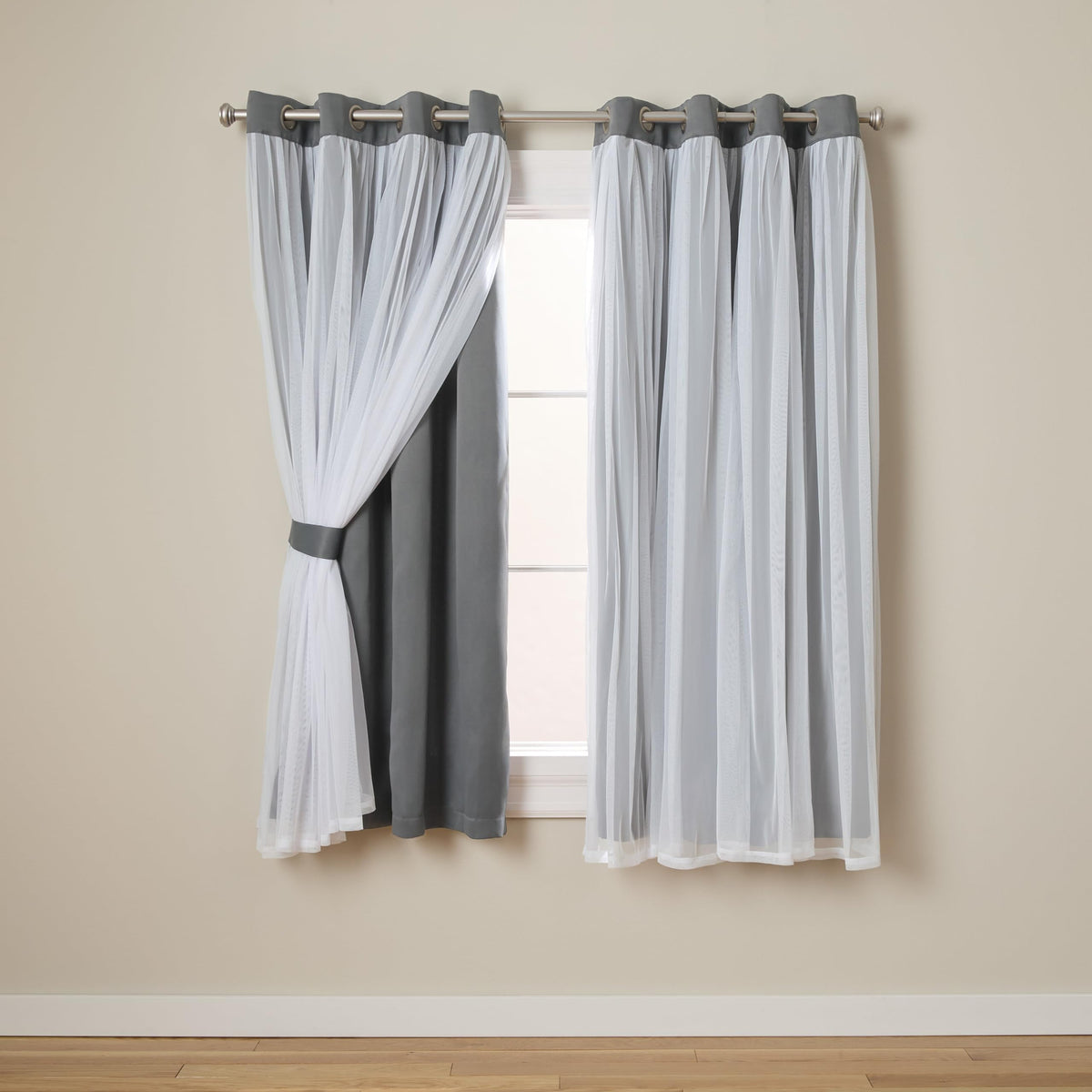 TOWN & COUNTRY LUXE Talia Double Layer Indoor Curtains, Sheer and Room Darkening Blackout, Grommet Top, Energy Efficient, 2-Pack Set, 52"x84", Rose Blush
