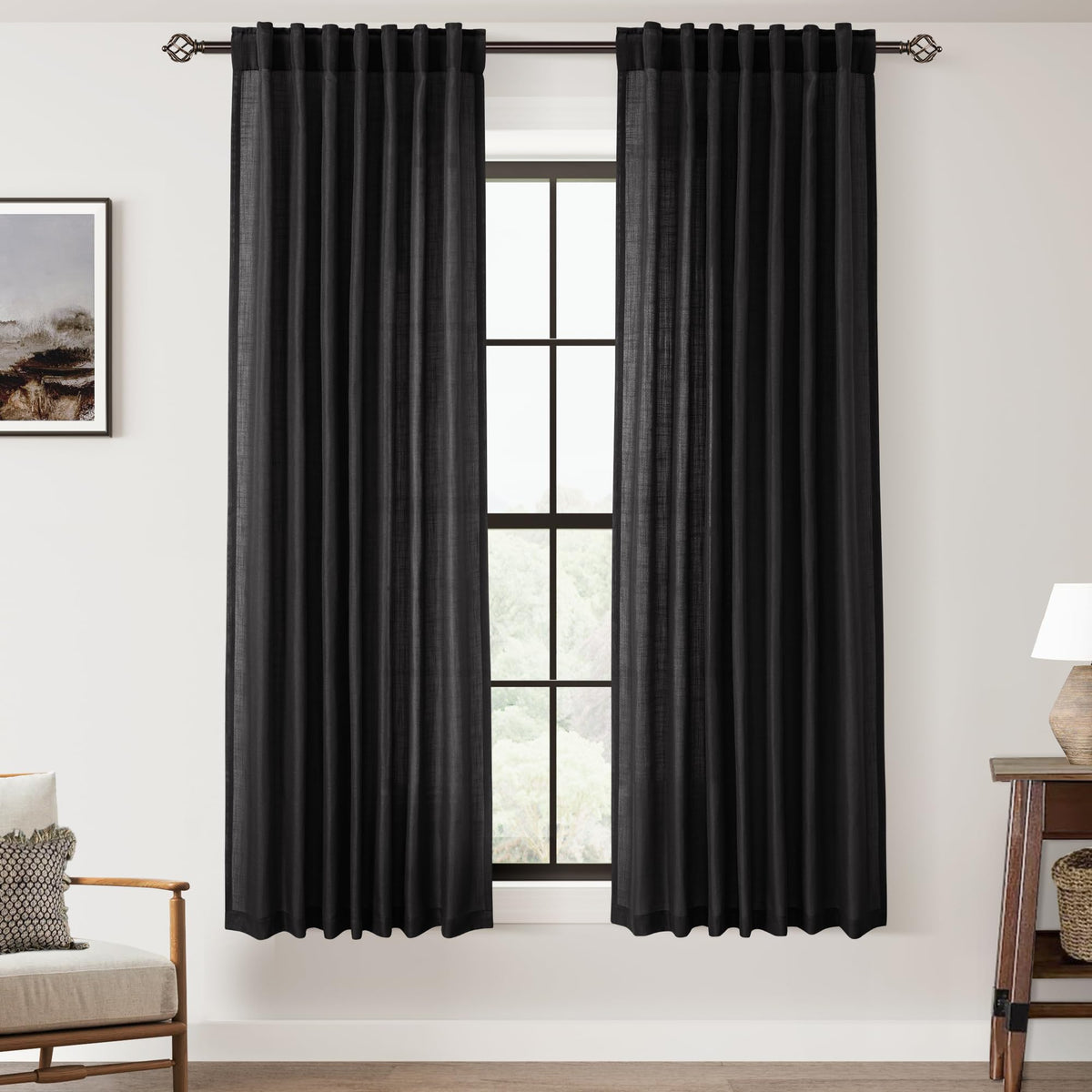 96 inch Long Linen Curtains 2 Panels for Living Room Back Tab Cream Ivory Light Filtering Semi Sheer Curtain 96 inches Long Boho Farmhouse Rustic Linen Drapes Floor to Ceiling Length 8 FT