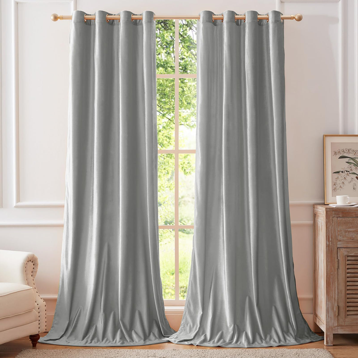 BULBUL Velvet Gold Grommet Blackout Curtains 84 inch Length for Living Room