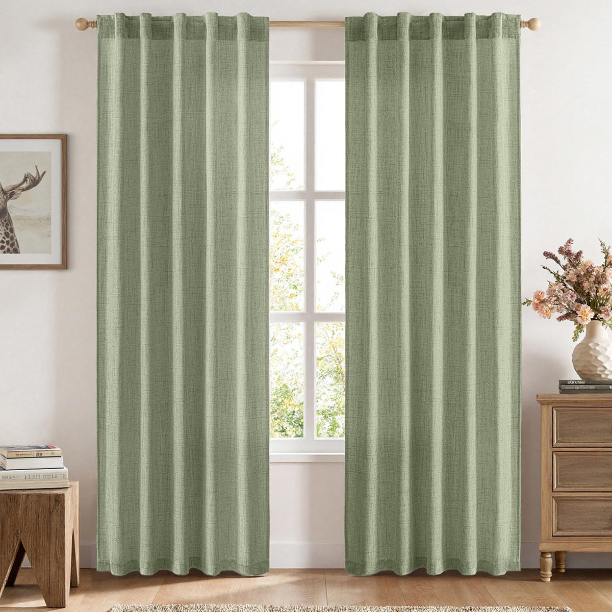 MIULEE Faux Linen Curtains 90 Inch Length 2 Panels Natural Semi Sheer Curtain with Back Tab Rod Pocket, Light Filtering Window Privacy Burlap Drapes for Living Room Bedroom 42W x 90L Linen