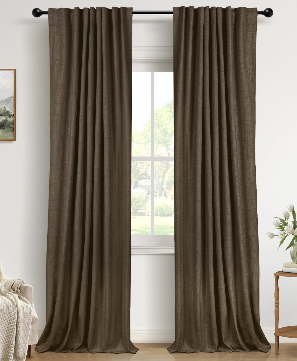 Linen Total Blackout Curtains for Bedroom Living Room 84 Inch, Cream