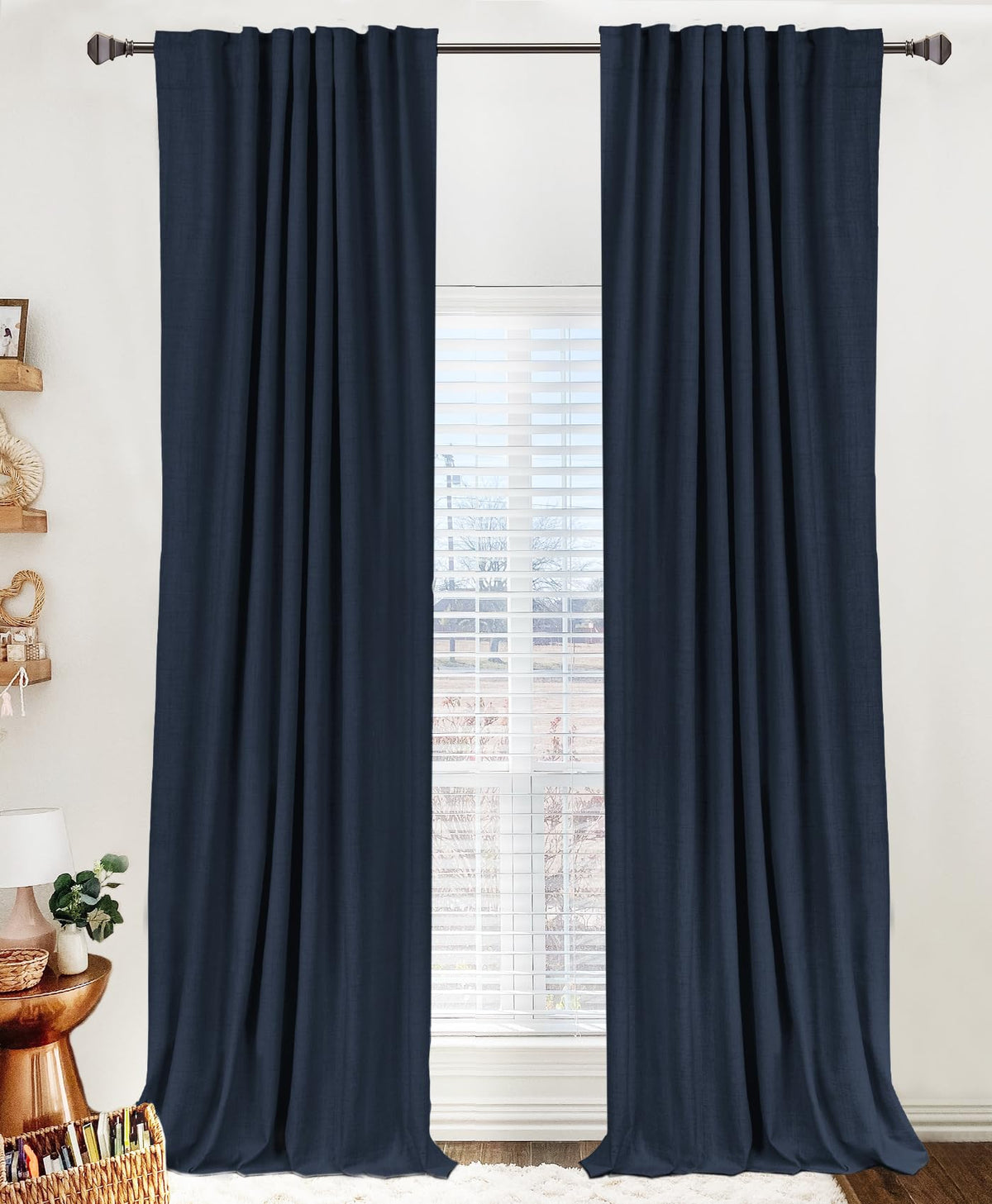 Linen Total Blackout Curtains for Bedroom Living Room 84 Inch, Cream