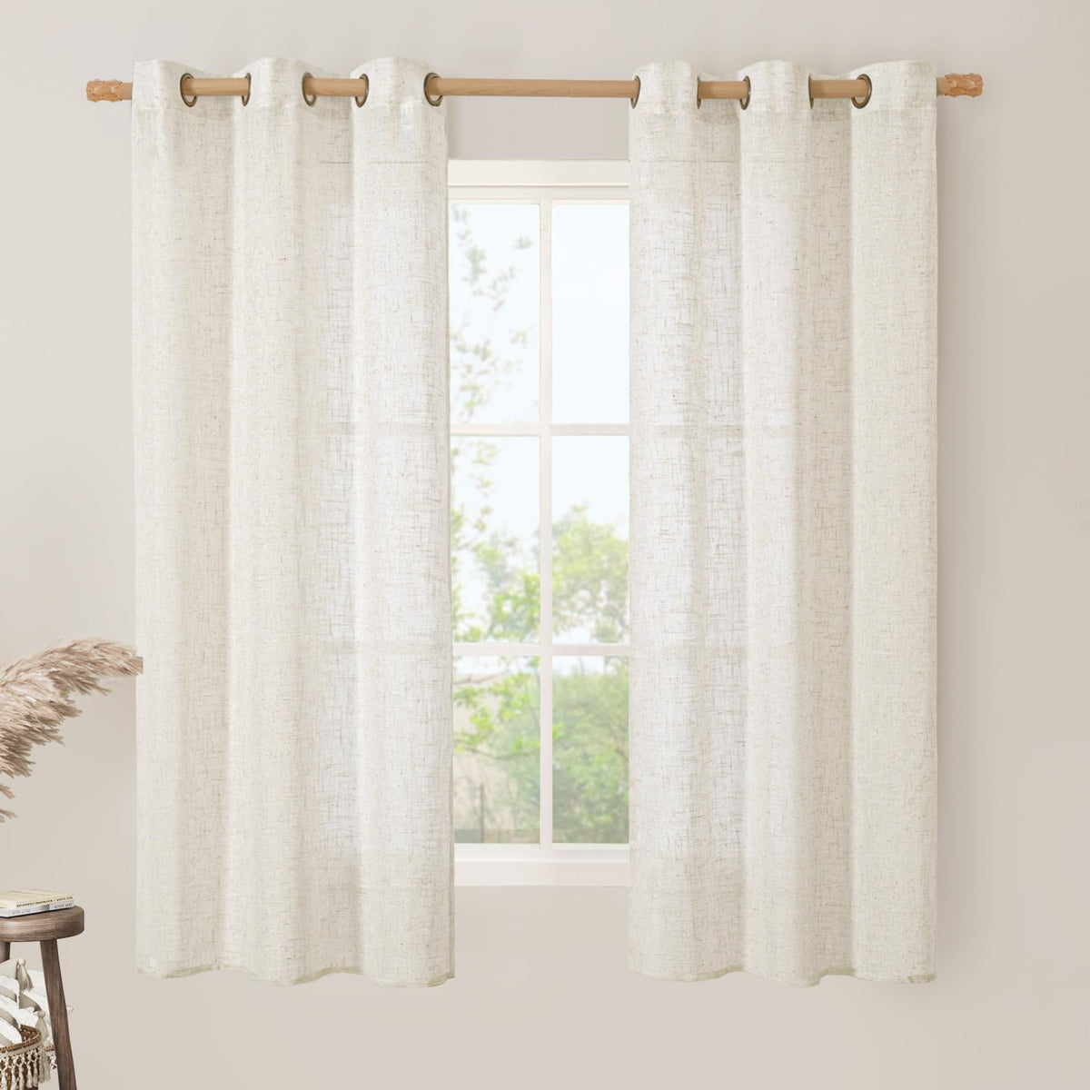 LAMIT Cream Ivory Linen Semi Sheer Curtains 84 inch Length for Bedroom