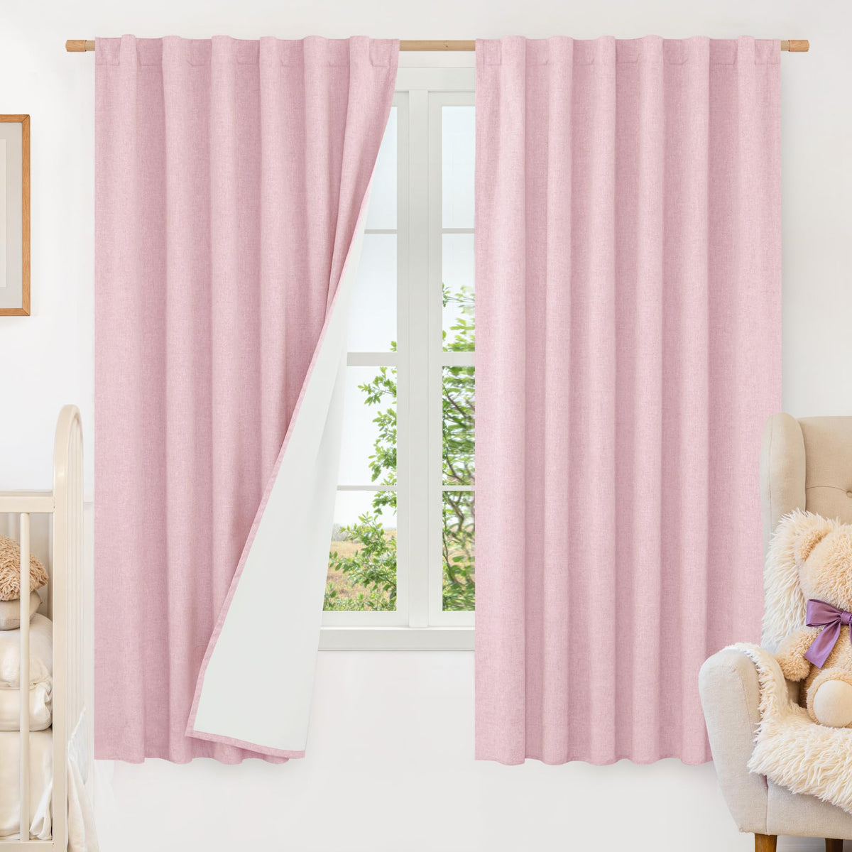 LAMIT 100% Blackout Short Linen Curtains for Cafe 40 Inch Length, Ivory