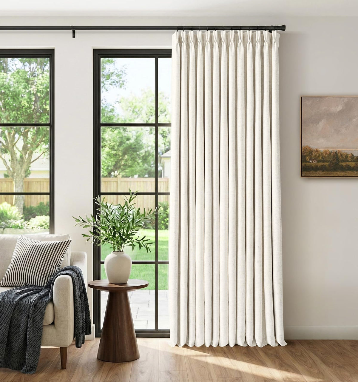 CAPALOCA Extra 60 Inch Wide Linen 100% Blackout Curtains 96 Inch Long