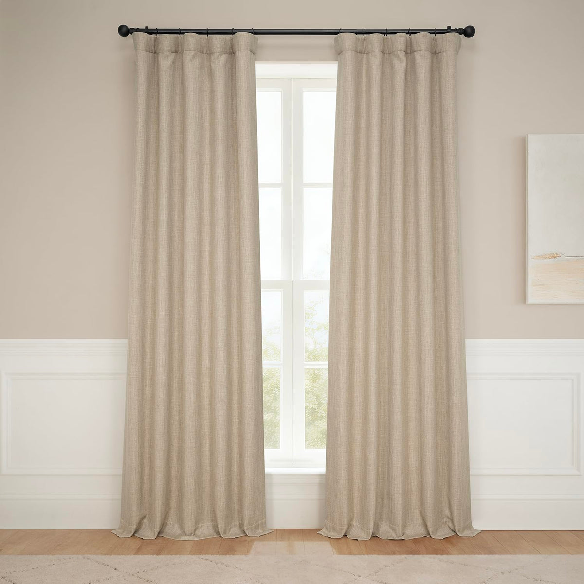 Faux Linen Curtains for Living Room (1 Panel) - 50W X 96L, Birch Taupe