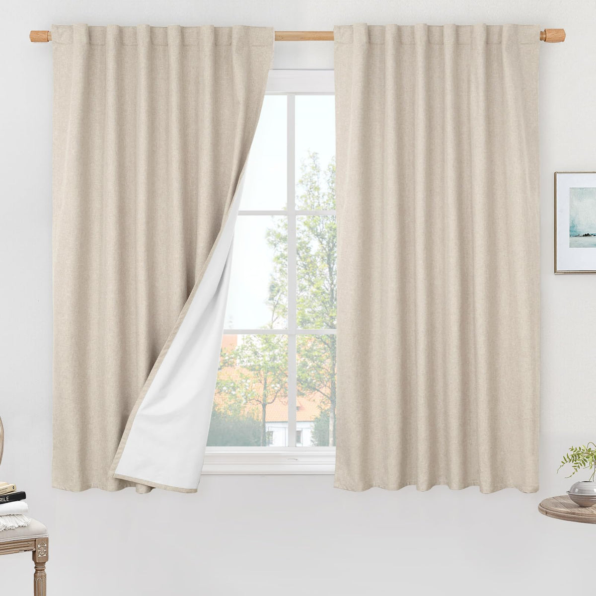 LAMIT 100% Blackout Short Linen Curtains for Cafe 40 Inch Length, Ivory