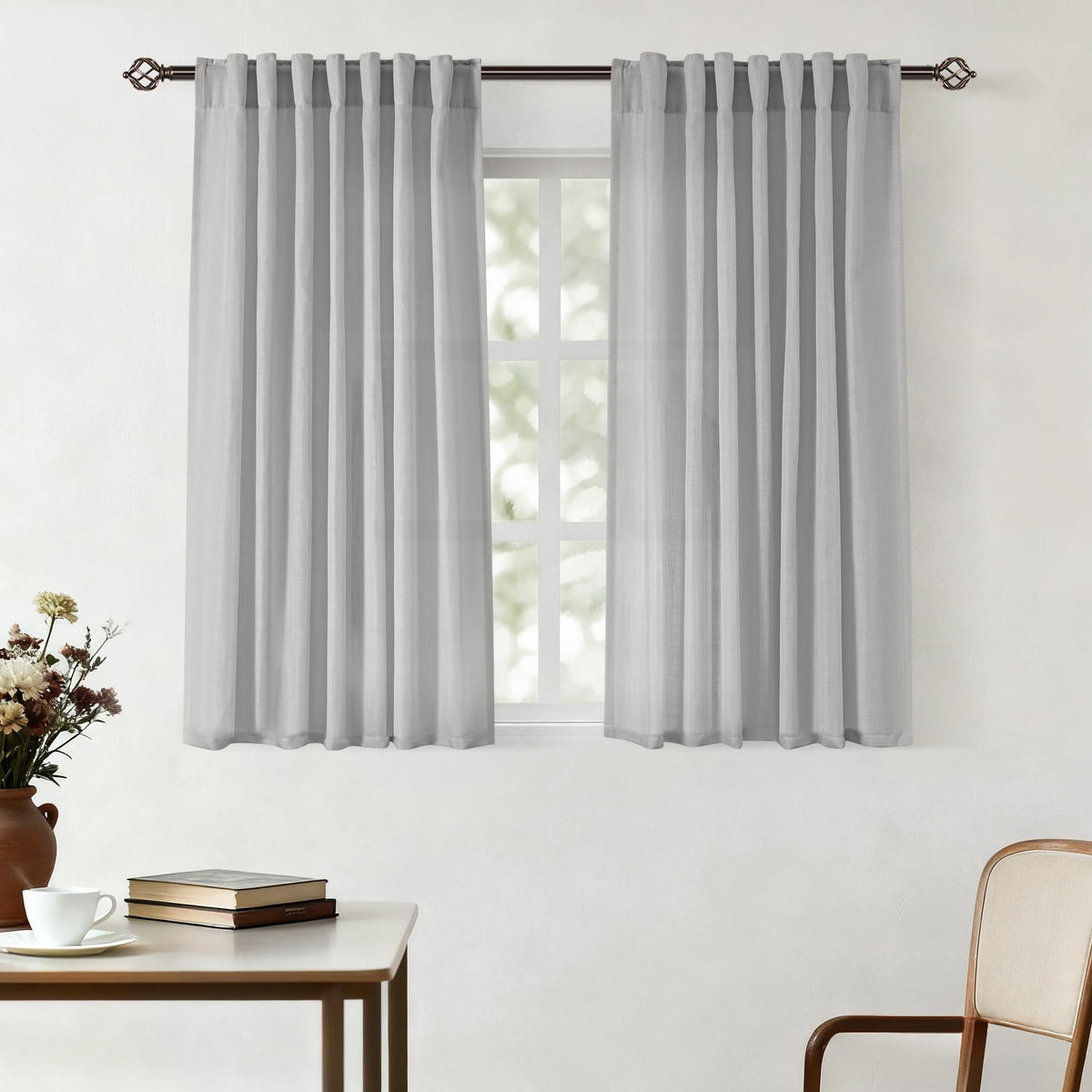 96 inch Long Linen Curtains 2 Panels for Living Room Back Tab Cream Ivory Light Filtering Semi Sheer Curtain 96 inches Long Boho Farmhouse Rustic Linen Drapes Floor to Ceiling Length 8 FT
