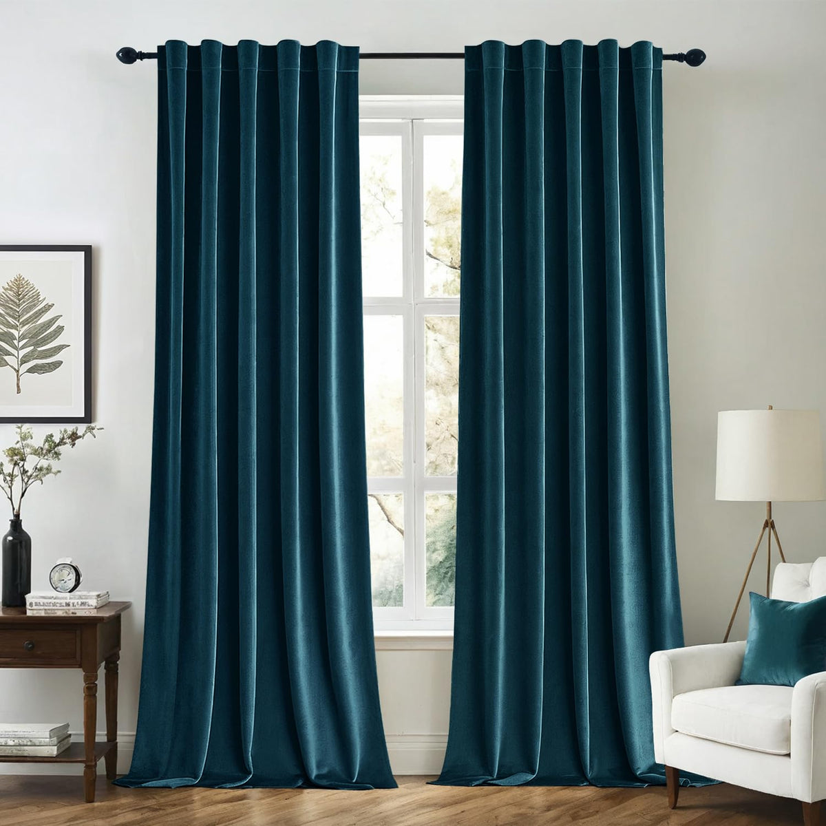 MIULEE Velvet Curtains 52x84 inches 2 Panels Olive Green Blackout Curtains