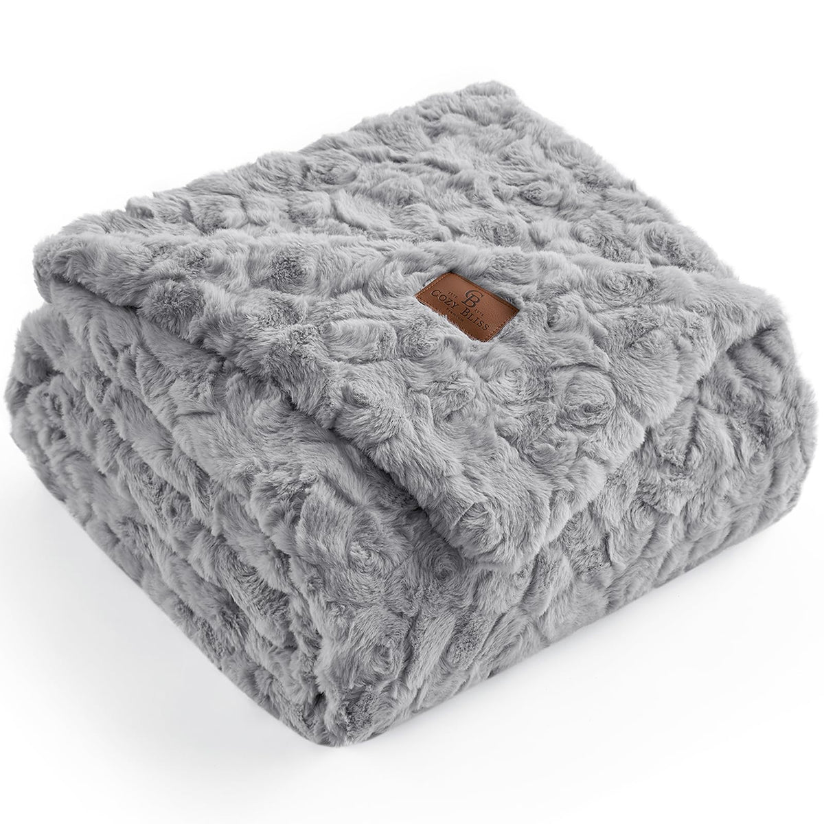 Cozy Bliss Faux Fur Throw Blanket for Couch, Fuzzy Soft Plush Thick Warm Fluffy Reversible Wave Textured Blanket for Sofa Bedroom Living Room, 55 * 70 Inches Cream White