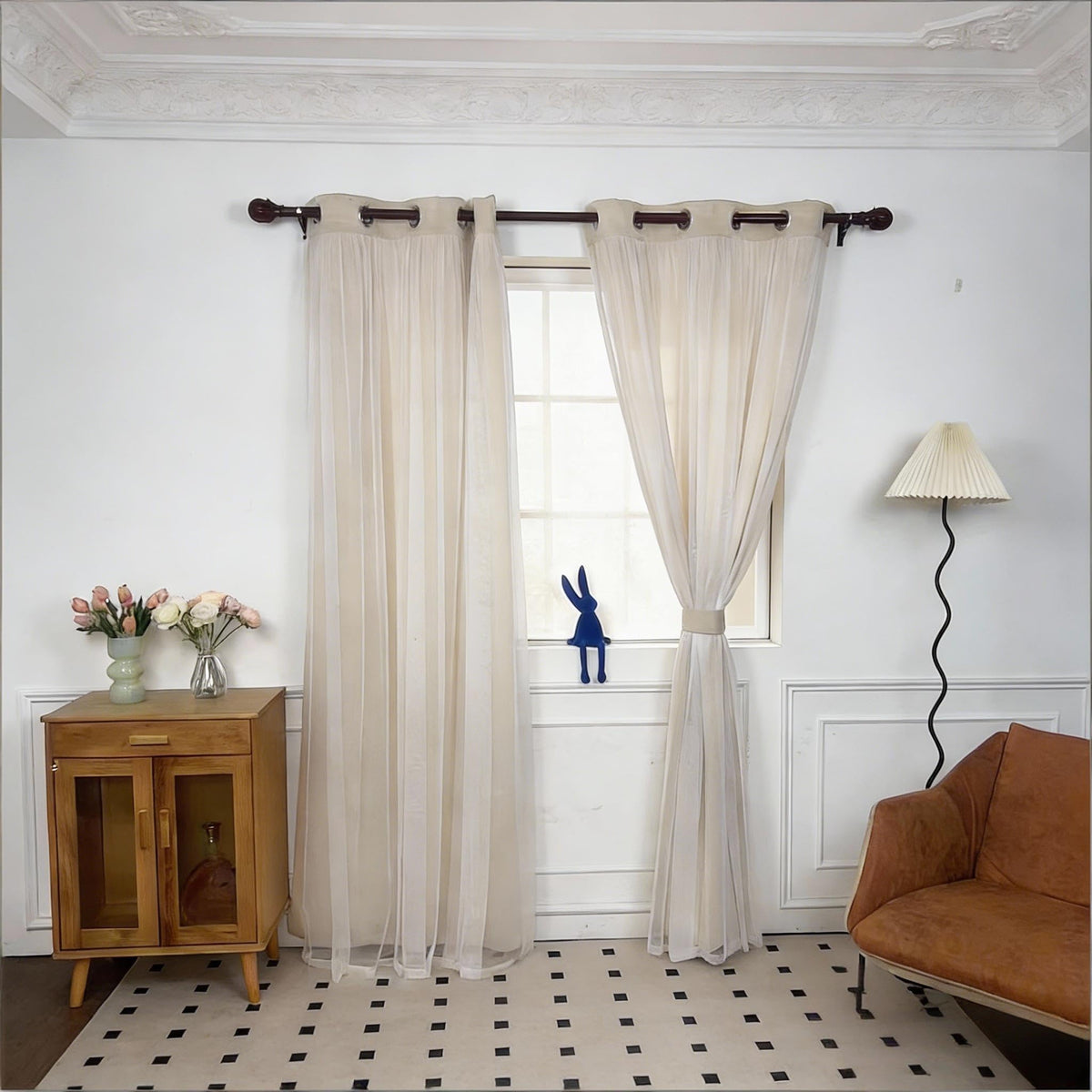 INLINAS Blackout Curtains with Sheer Overlay, Beige, 52x84 Inches