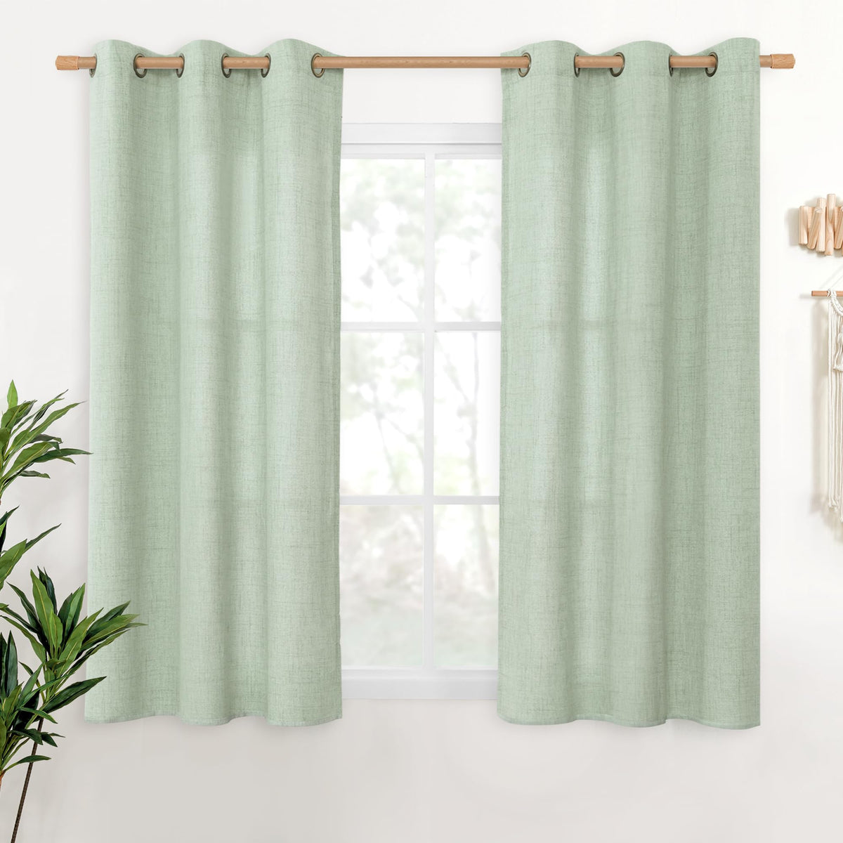 YoungsTex Linen Semi Sheer Curtains 63 Inch Length, Light Filtering Drapes
