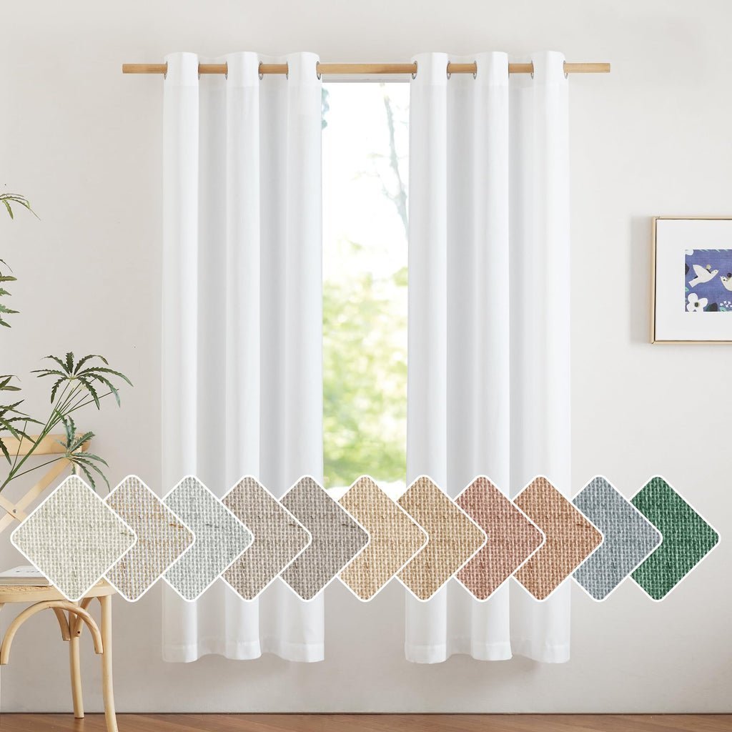 NICETOWN Natural Linen Curtains 84 inch Long 2 Panels Set, Grommet Top Thick Linen Burlap Semi Sheer Vertical Drapes Privacy Assured with Light Filtering for Bedroom/Living Room, W55 x L84