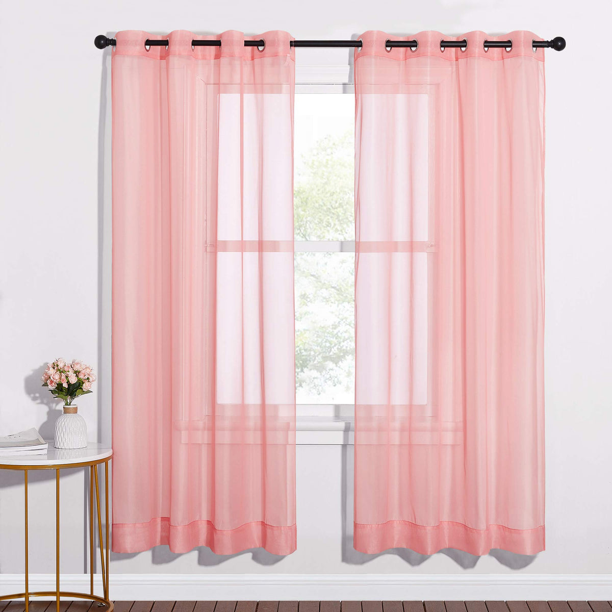 NICETOWN White Sheer Curtains & Drapes 96 inches Long for Living Room - Grommet Top Solid Lightweight & Airy Gauzy Window Treatments with Light Filtering for Bedroom, 2 Panels, W54 x L96