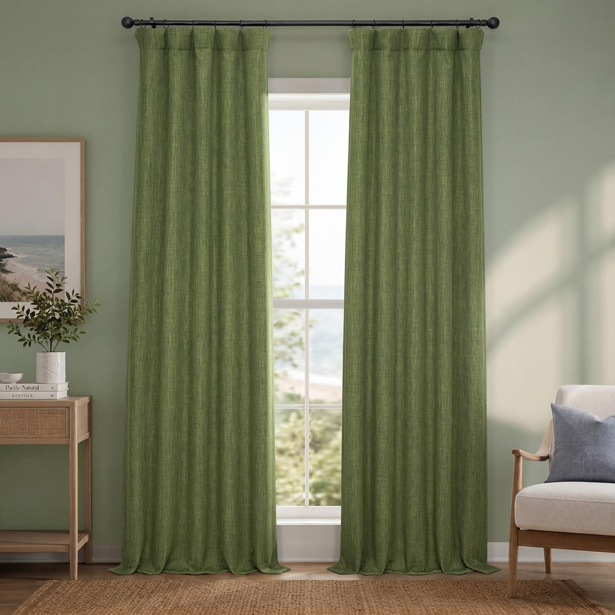 Faux Linen Curtains for Living Room (1 Panel) - 50W X 96L, Birch Taupe