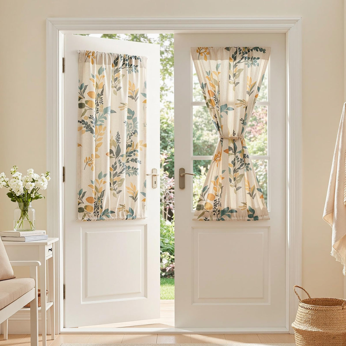 MYSKY HOME Floral Curtains 72 inch for Living Room Linen Semi Sheer Light Filtering Privacy Protect Lightweight Drapes Decor Farmhouse Soft Touch for Dining Room, Yellow, 52" Wide, 2 Panels