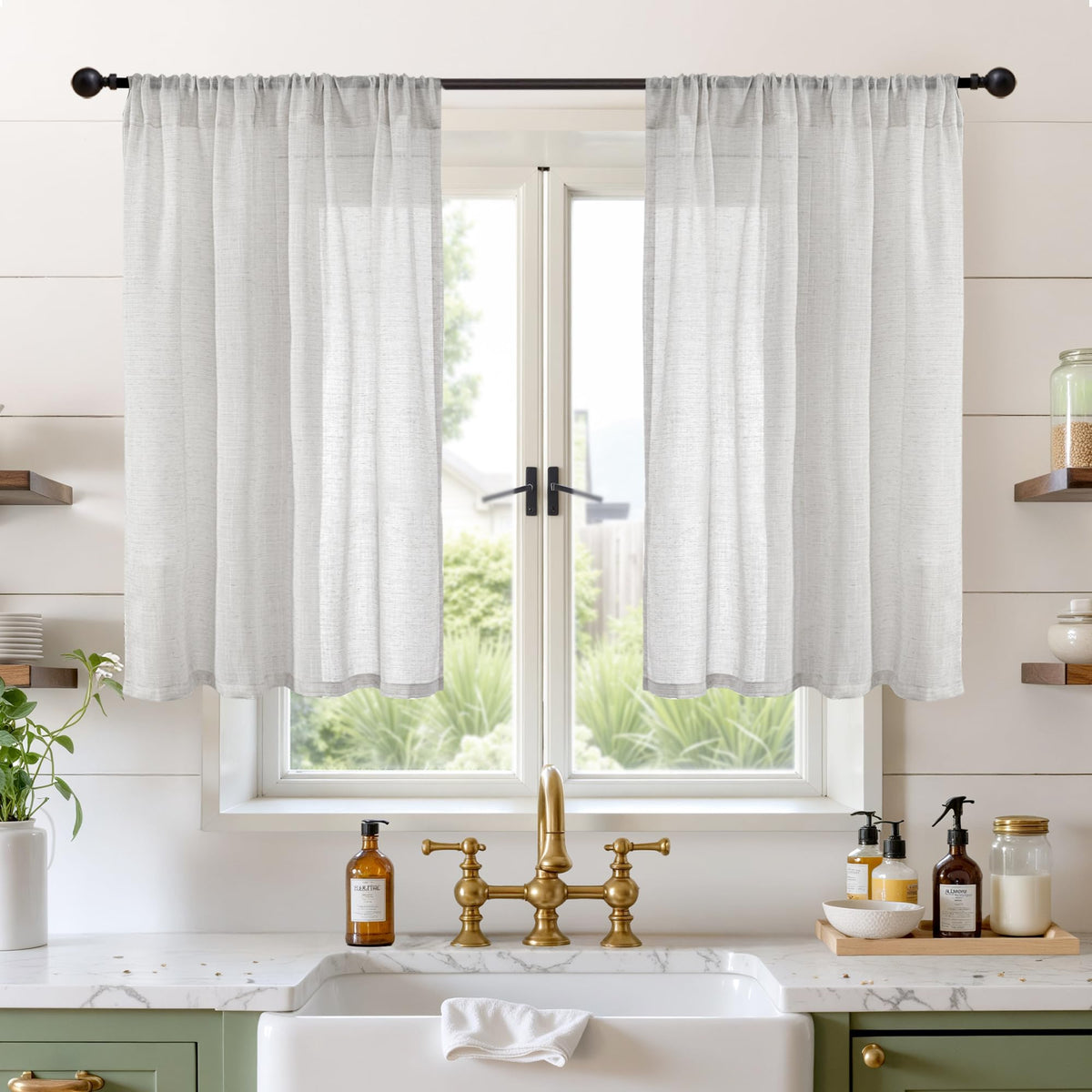 BGment Tan Linen Curtains 84 Inch Length 2 Panels Burlap Semi Sheer Drapes