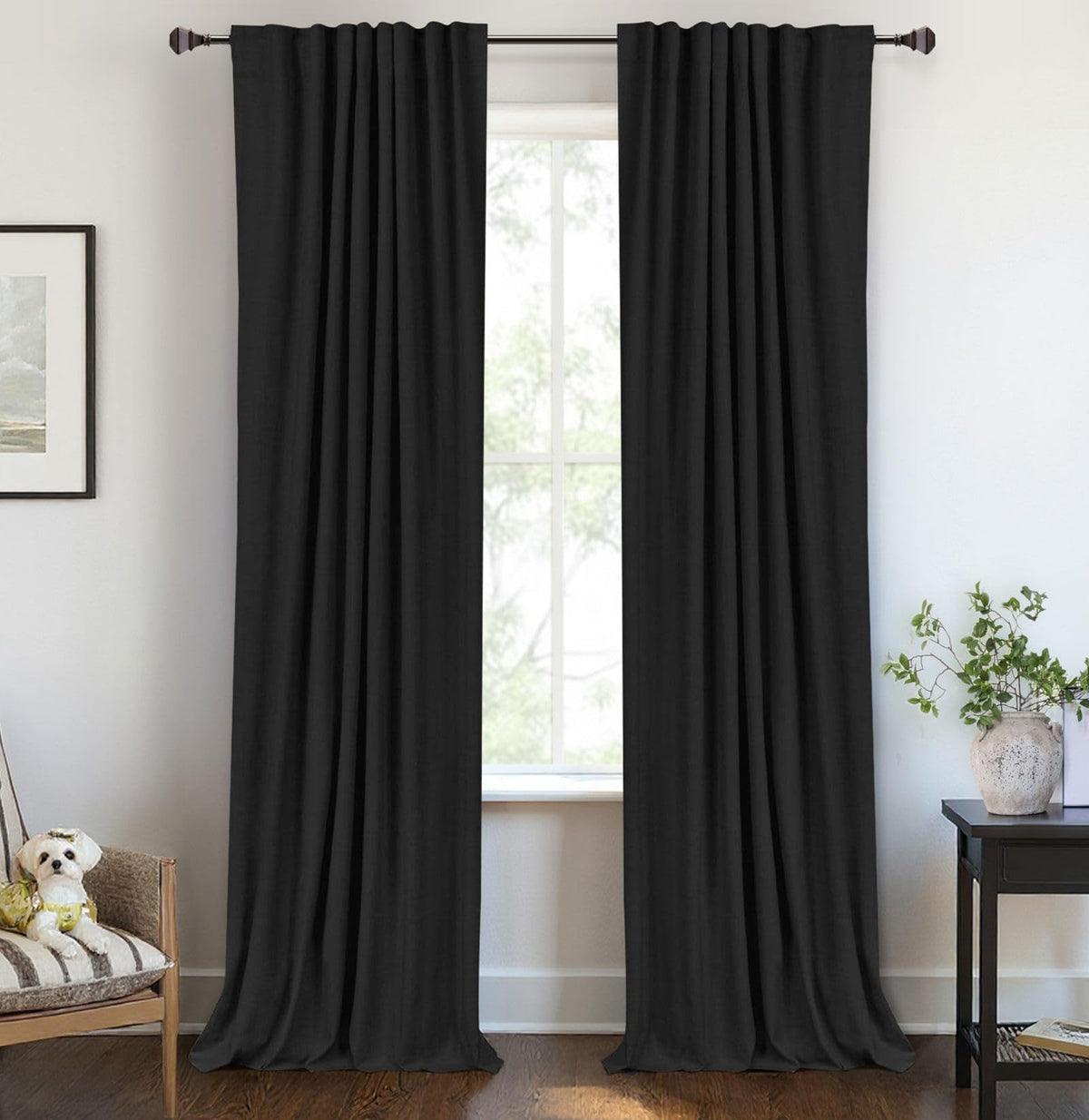 Linen Total Blackout Curtains for Bedroom Living Room 84 Inch, Cream